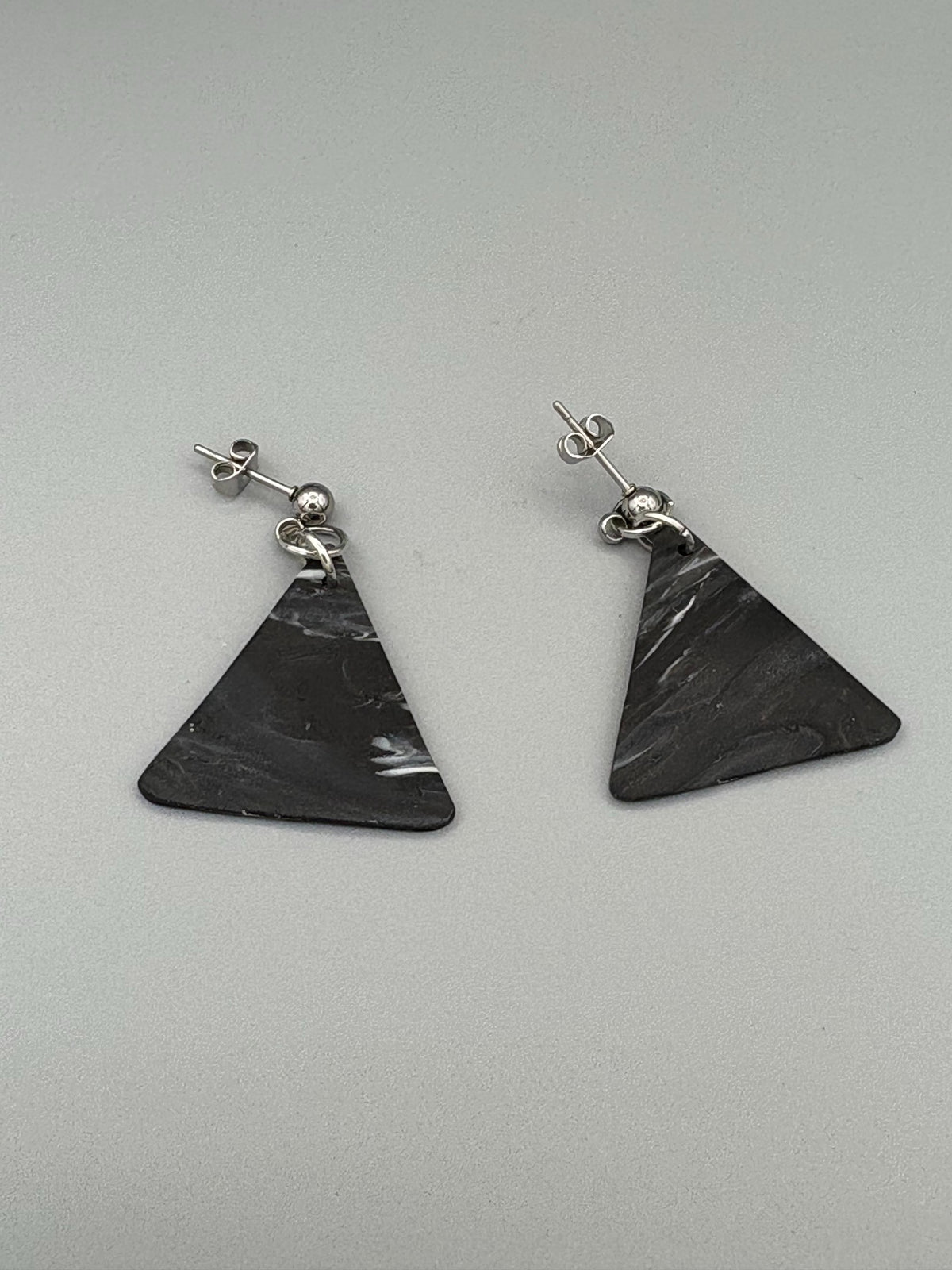 Midnight Sky Triangle Dangle Earrings - handcrafted polymer clay earrings by Lakeside Clay