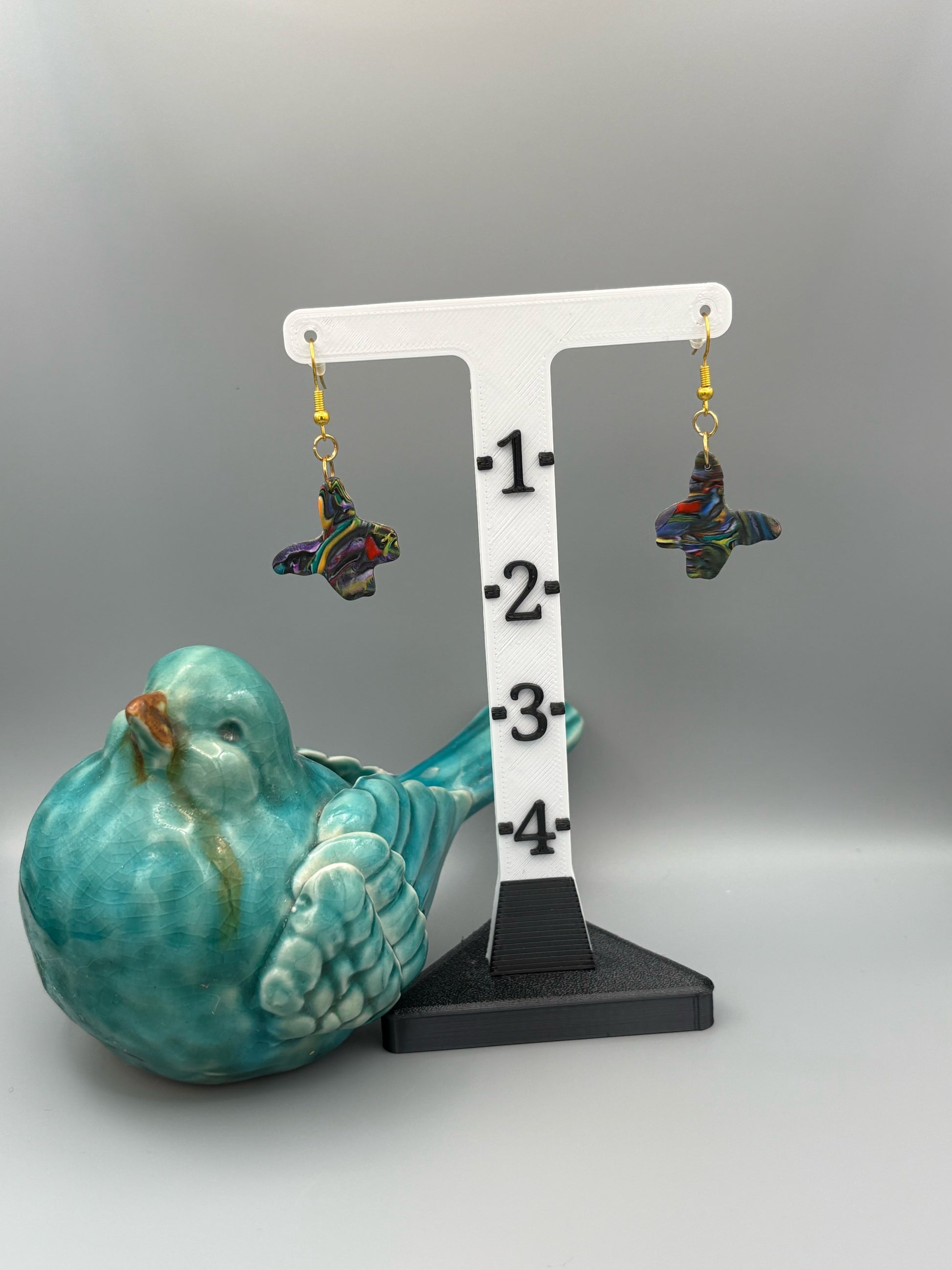Kaleidoscope Butterfly Dangle Earrings - handcrafted polymer clay earrings by Lakeside Clay