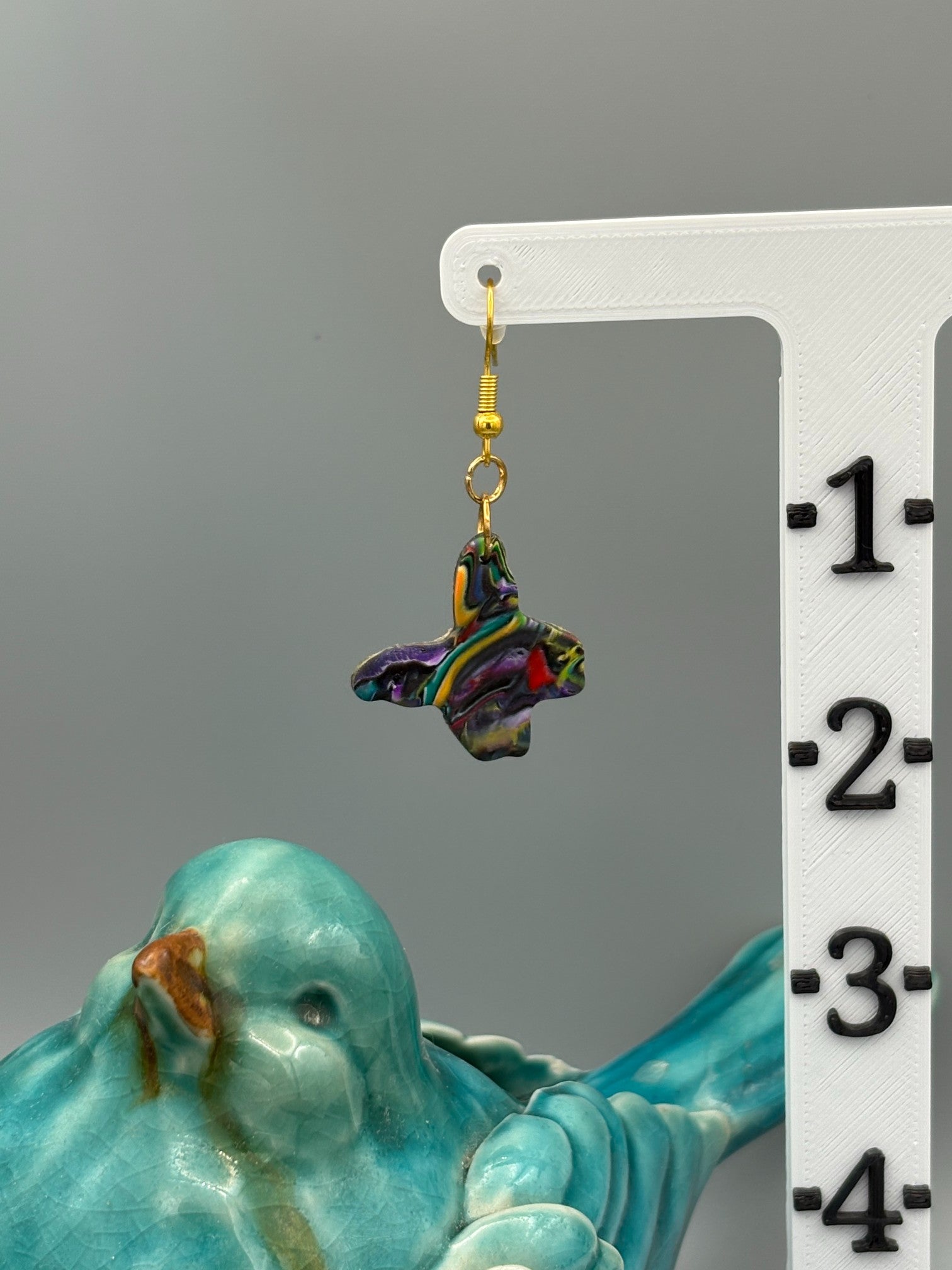 Kaleidoscope Butterfly Dangle Earrings - handcrafted polymer clay earrings by Lakeside Clay