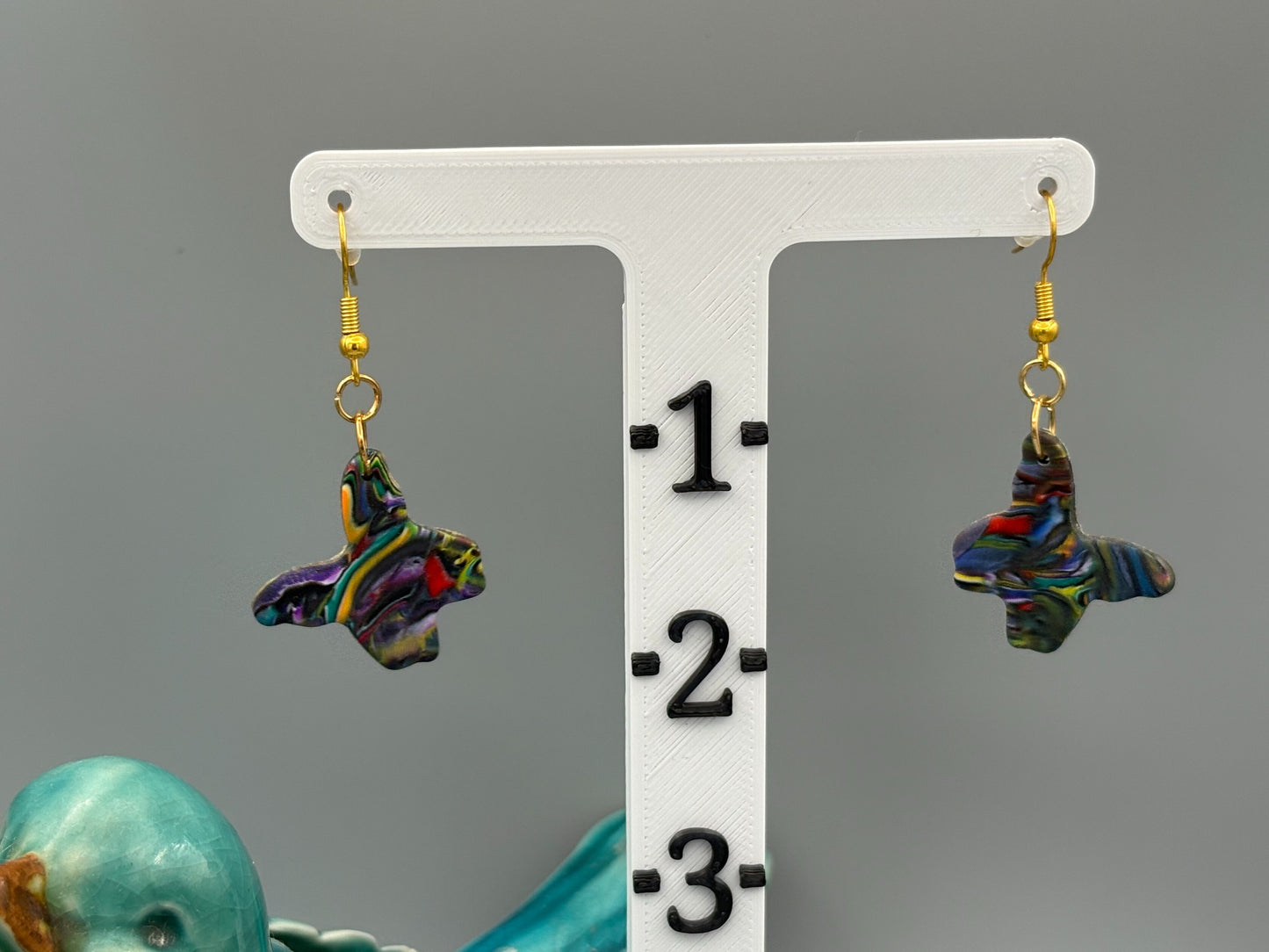 Kaleidoscope Butterfly Dangle Earrings - handcrafted polymer clay earrings by Lakeside Clay