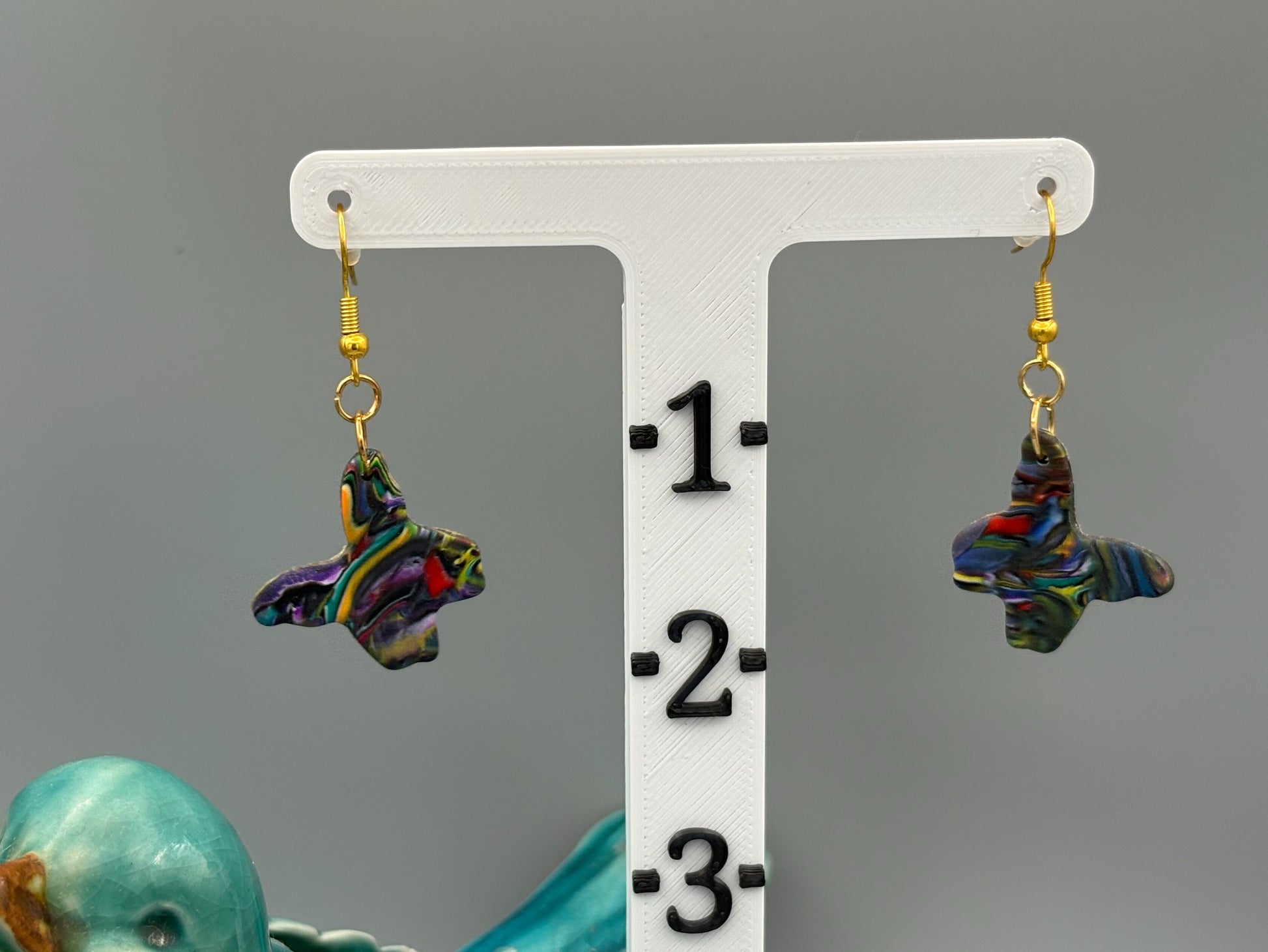 Kaleidoscope Butterfly Dangle Earrings - handcrafted polymer clay earrings by Lakeside Clay