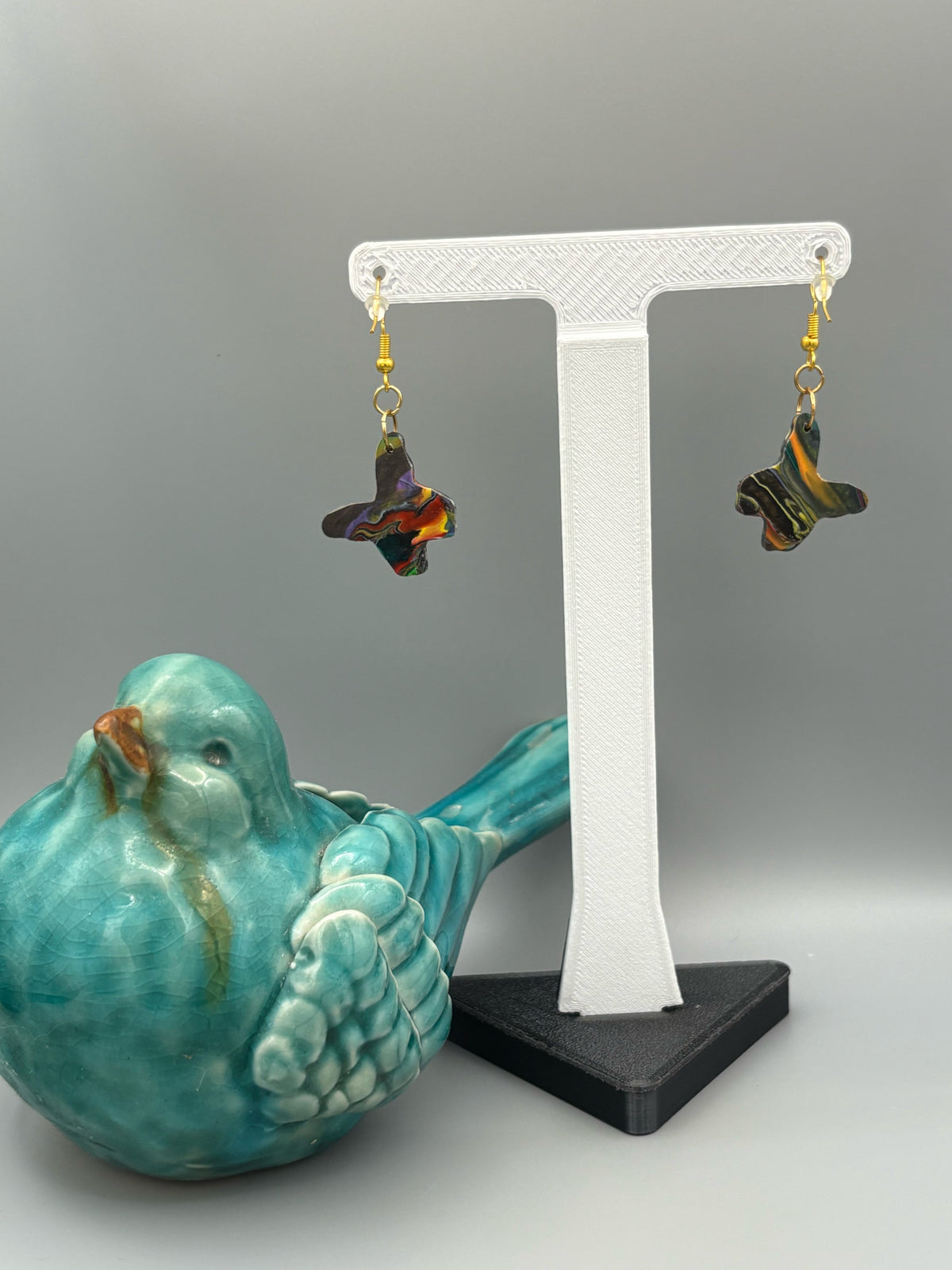 Kaleidoscope Butterfly Dangle Earrings - handcrafted polymer clay earrings by Lakeside Clay