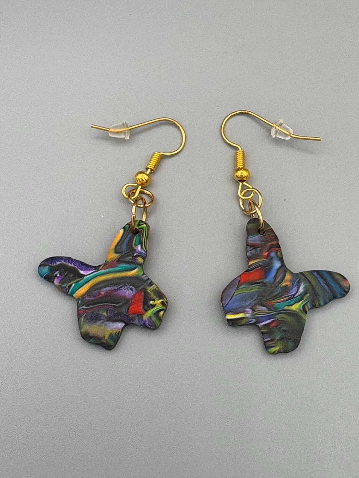 Kaleidoscope Butterfly Dangle Earrings - handcrafted polymer clay earrings by Lakeside Clay