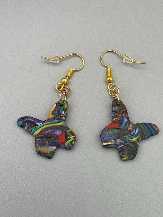 Kaleidoscope Butterfly Dangle Earrings - handcrafted polymer clay earrings by Lakeside Clay