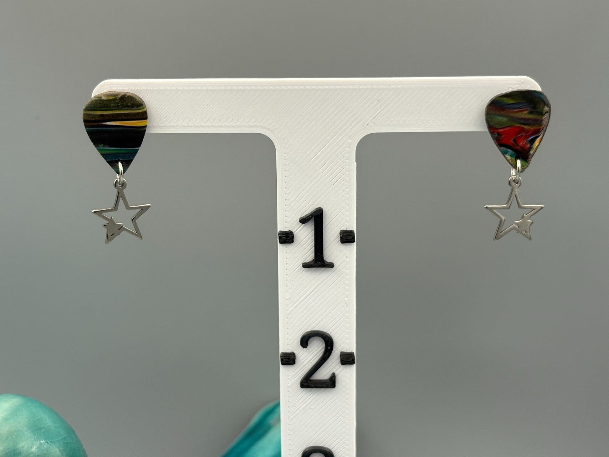 Kaleidoscope Star Dangle Earrings - handcrafted polymer clay earrings by Lakeside Clay