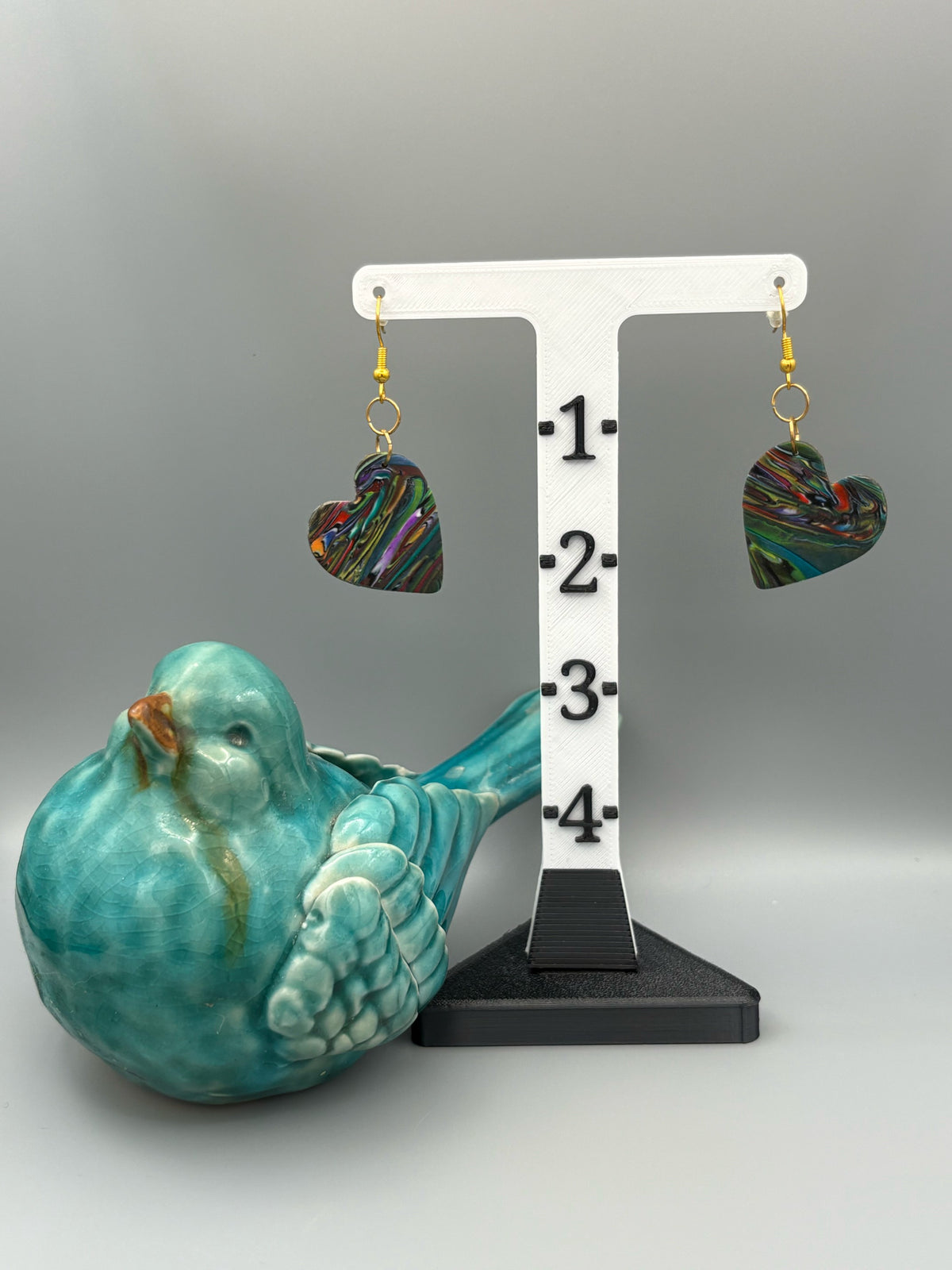 Kaleidoscope Heart Dangle Earrings - handcrafted polymer clay earrings by Lakeside Clay