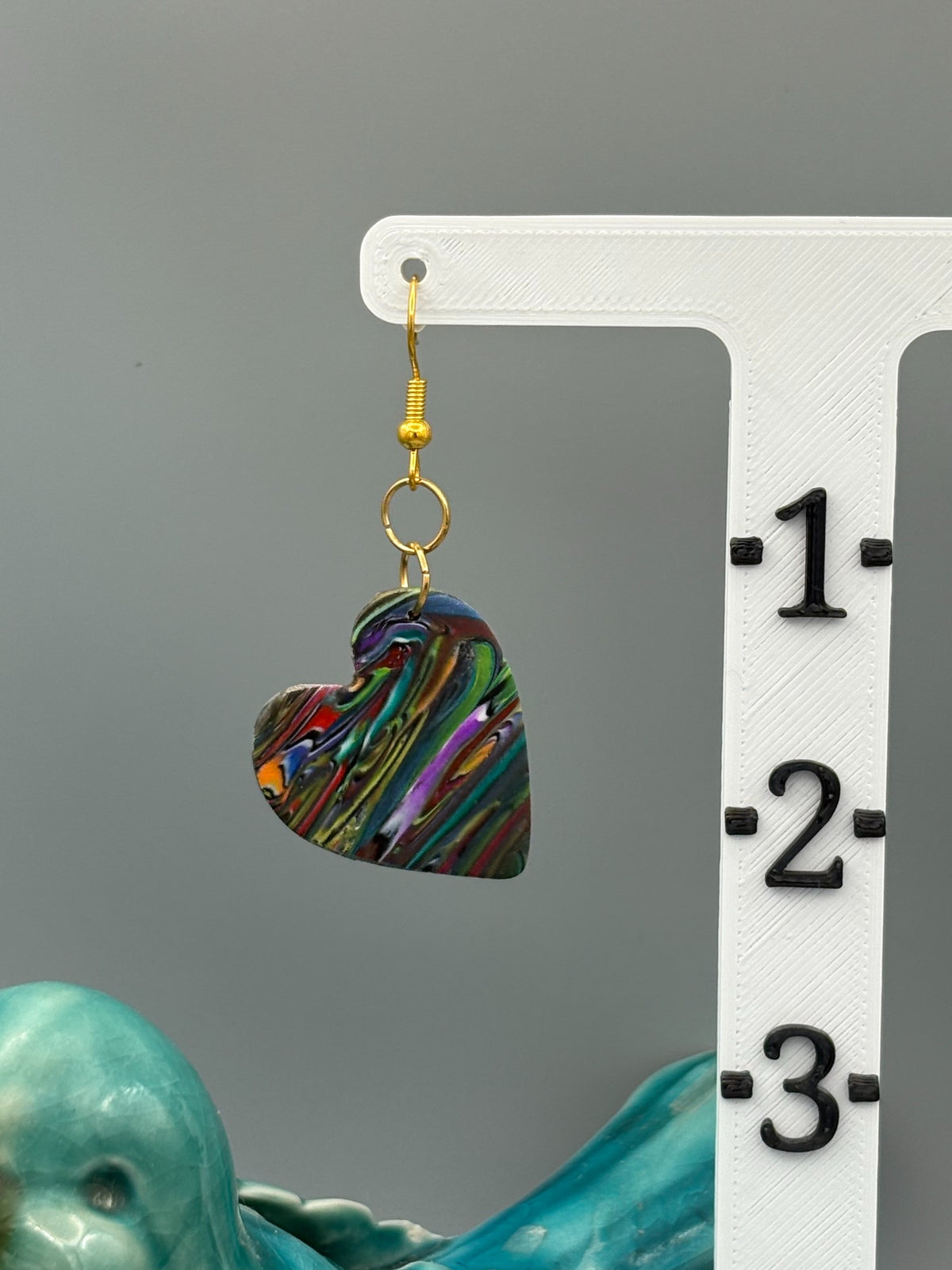 Kaleidoscope Heart Dangle Earrings - handcrafted polymer clay earrings by Lakeside Clay
