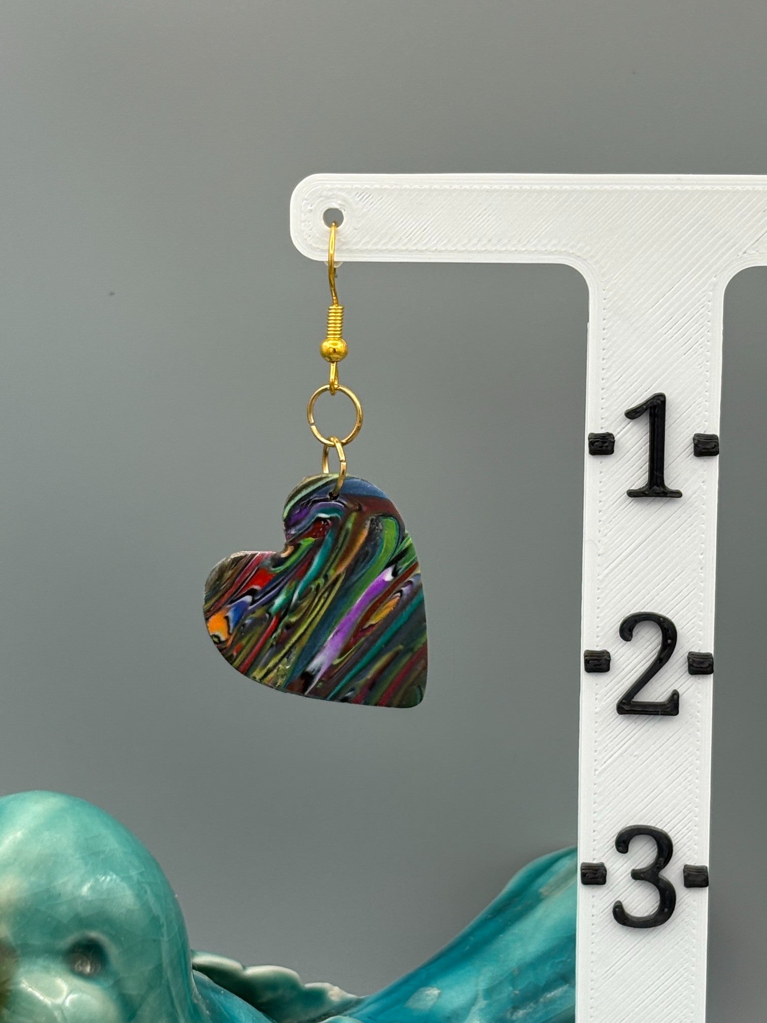 Kaleidoscope Heart Dangle Earrings - handcrafted polymer clay earrings by Lakeside Clay