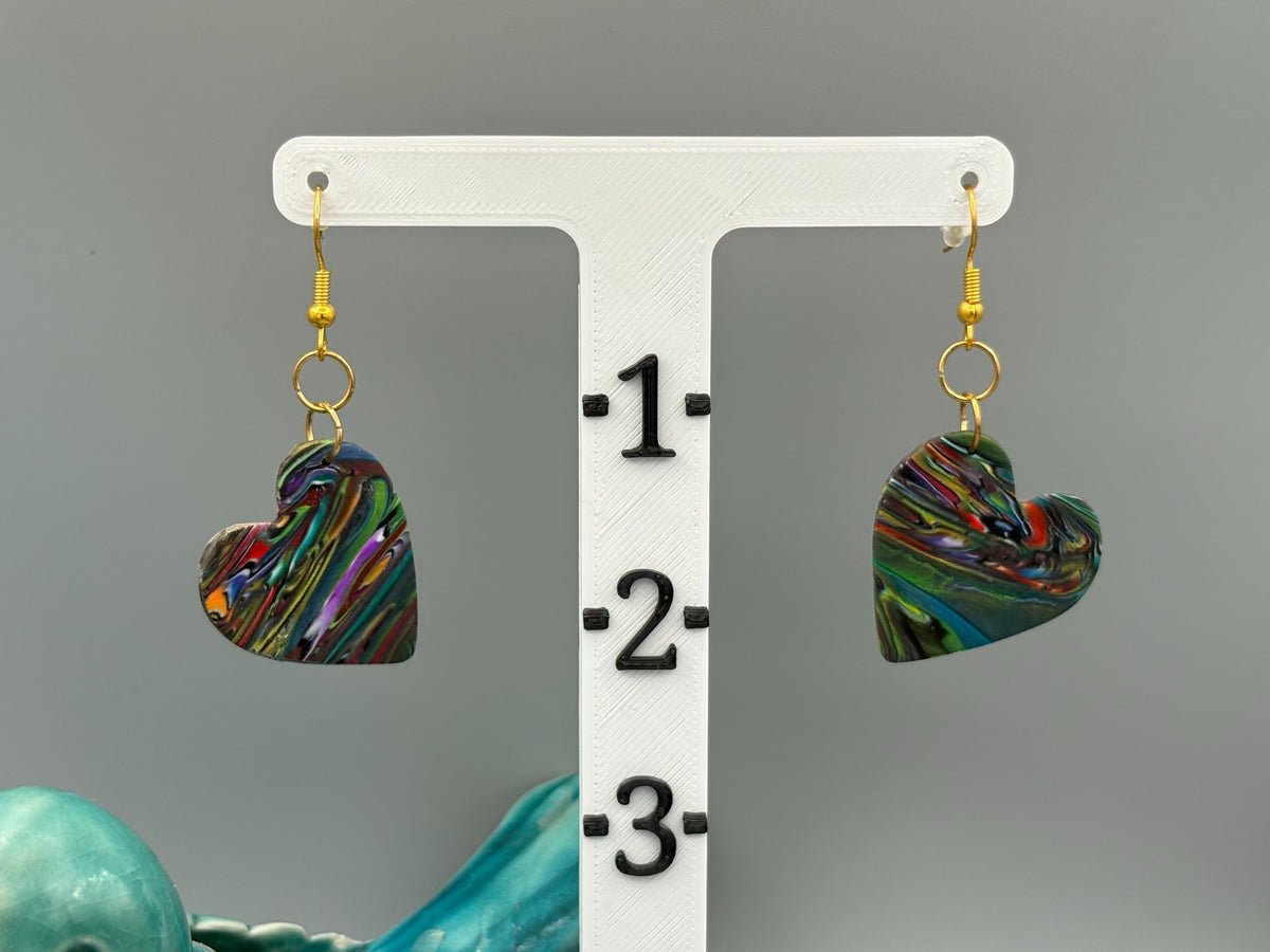 Kaleidoscope Heart Dangle Earrings - handcrafted polymer clay earrings by Lakeside Clay