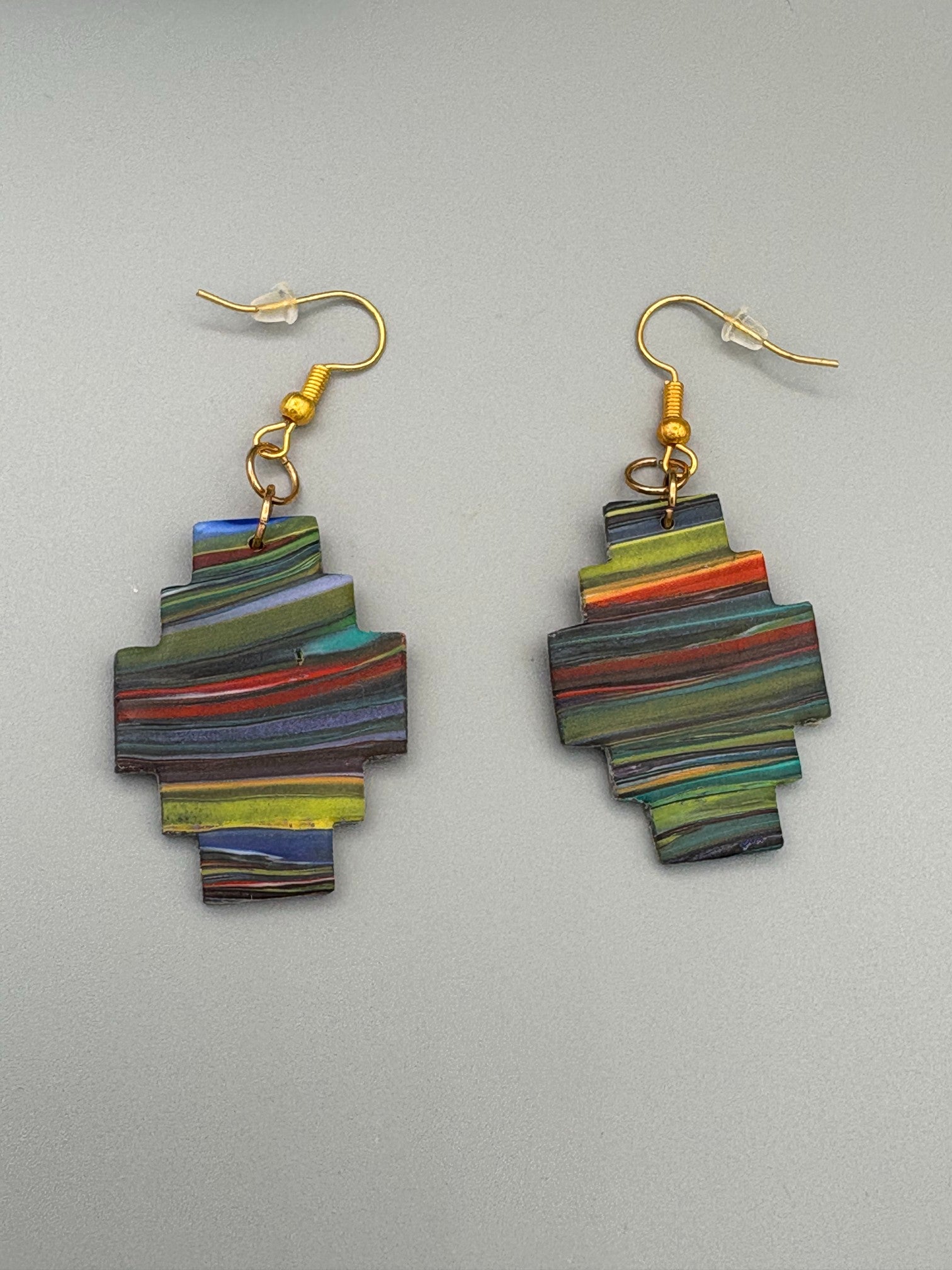 Kaleidoscope Geometric Dangle Earrings - handcrafted polymer clay earrings by Lakeside Clay