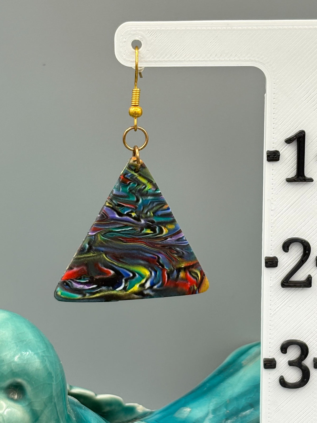 Kaleidoscope Triangle Dangle Earrings - handcrafted polymer clay earrings by Lakeside Clay