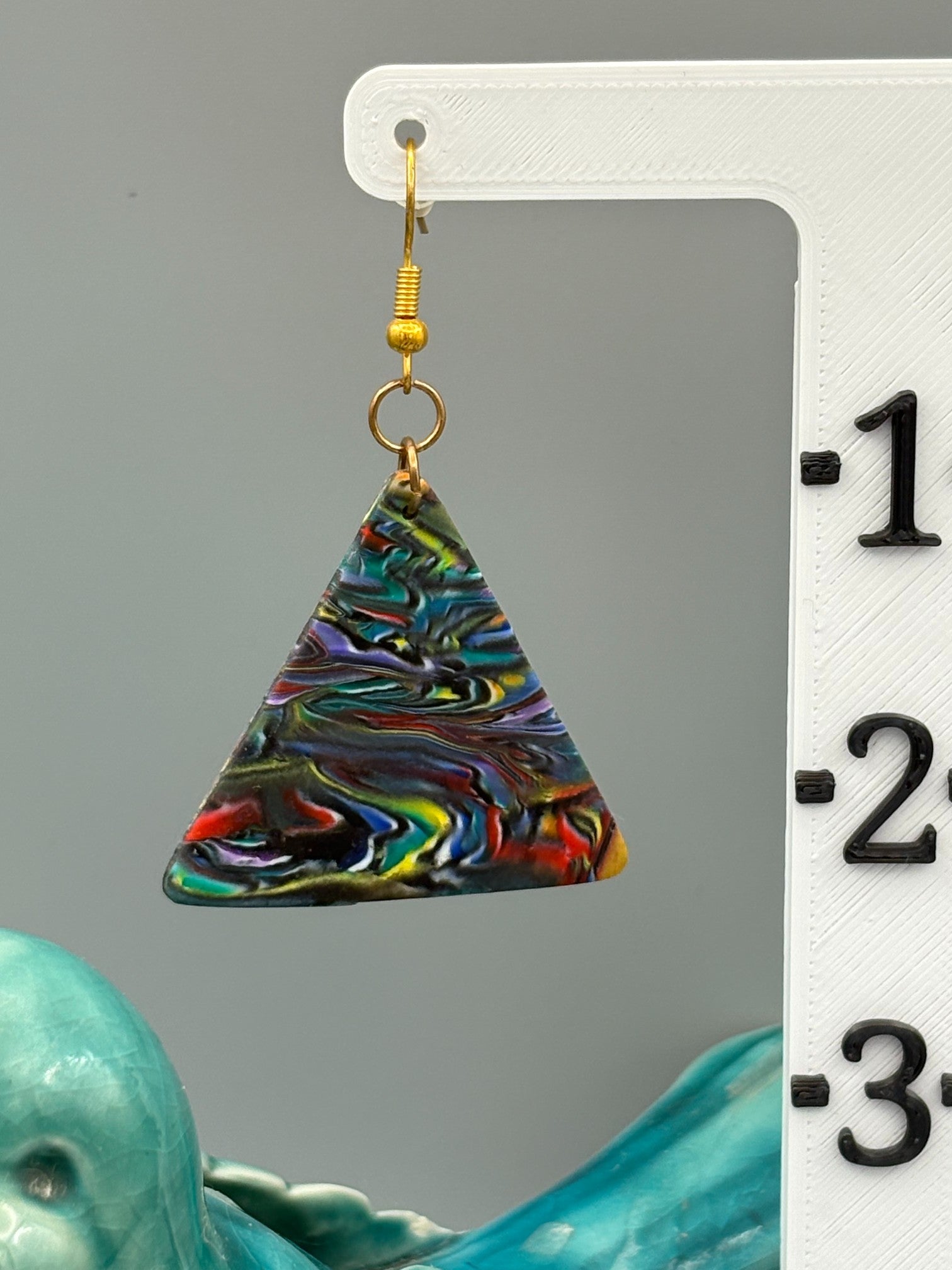 Kaleidoscope Triangle Dangle Earrings - handcrafted polymer clay earrings by Lakeside Clay