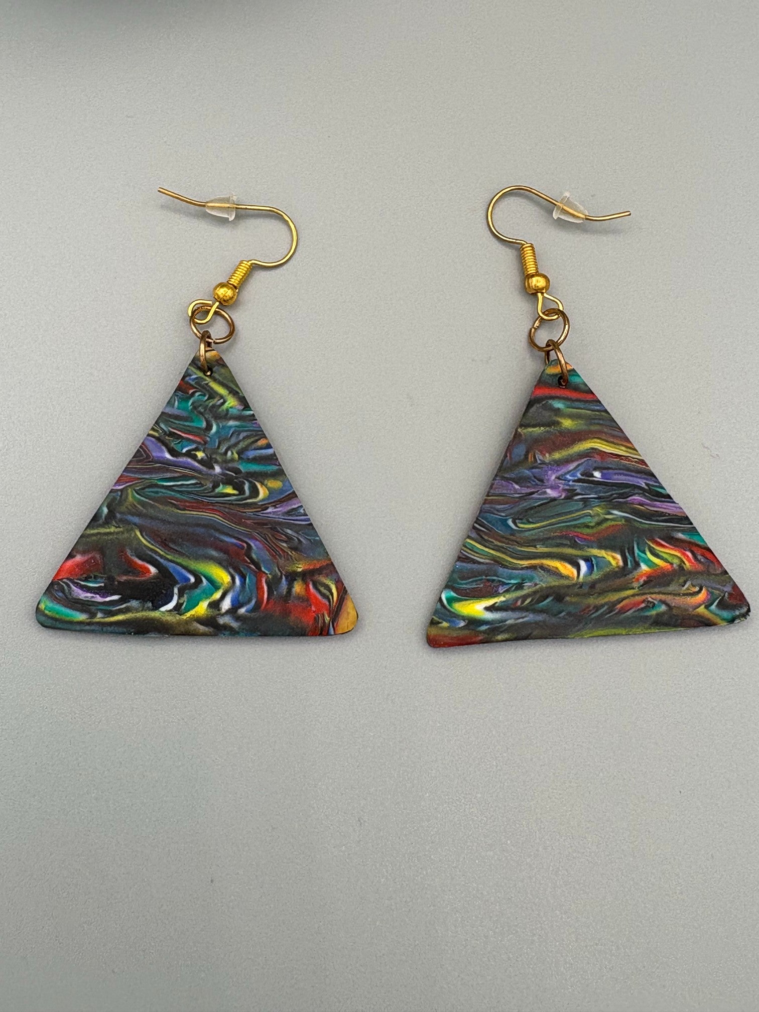 Kaleidoscope Triangle Dangle Earrings - handcrafted polymer clay earrings by Lakeside Clay