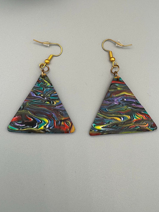 Kaleidoscope Triangle Dangle Earrings - handcrafted polymer clay earrings by Lakeside Clay