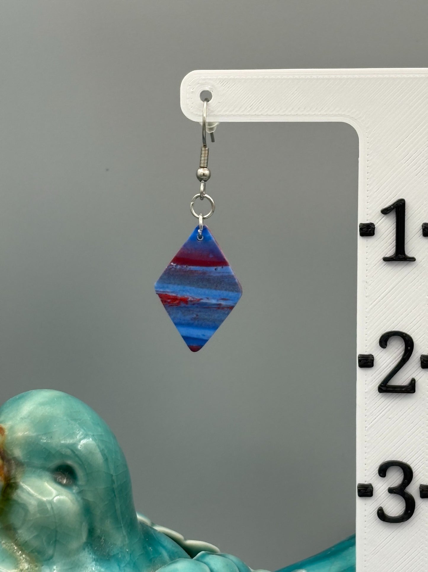 Red & Blue Diamond Dangle Earrings - handcrafted polymer clay earrings by Lakeside Clay