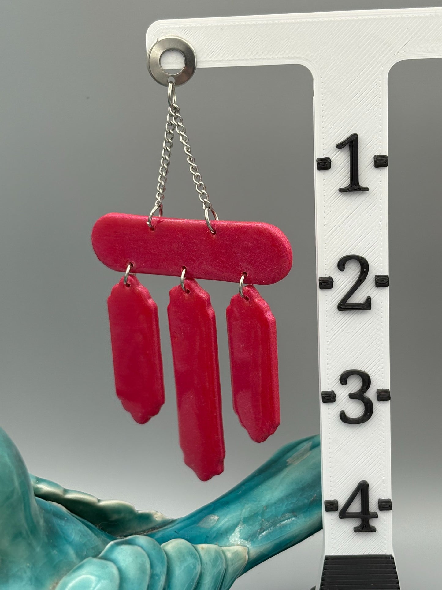 Pink Chandelier Dangle Earrings - handcrafted polymer clay earrings by Lakeside Clay