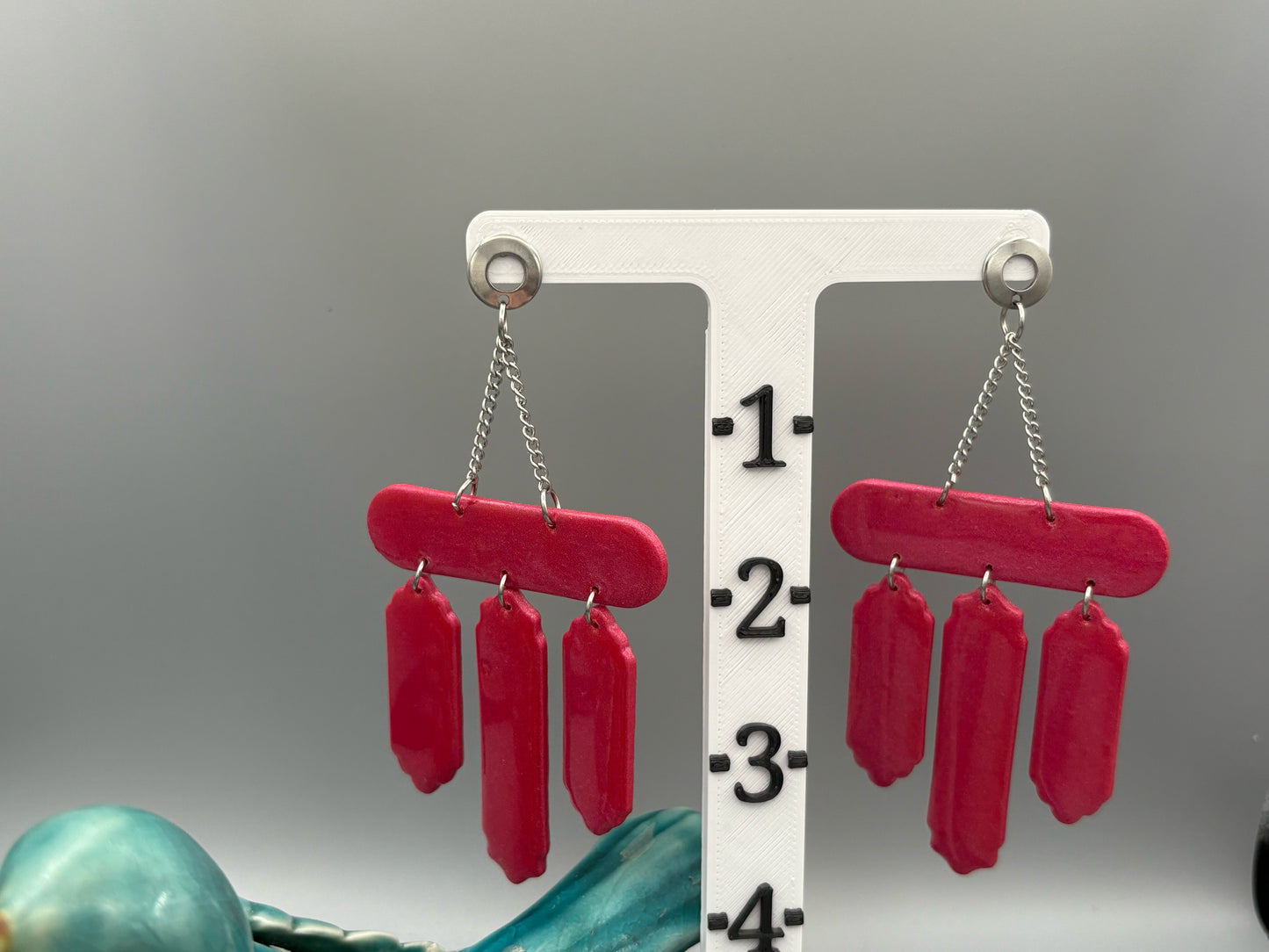 Pink Chandelier Dangle Earrings - handcrafted polymer clay earrings by Lakeside Clay
