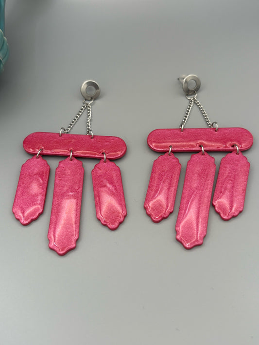 Pink Chandelier Dangle Earrings - handcrafted polymer clay earrings by Lakeside Clay