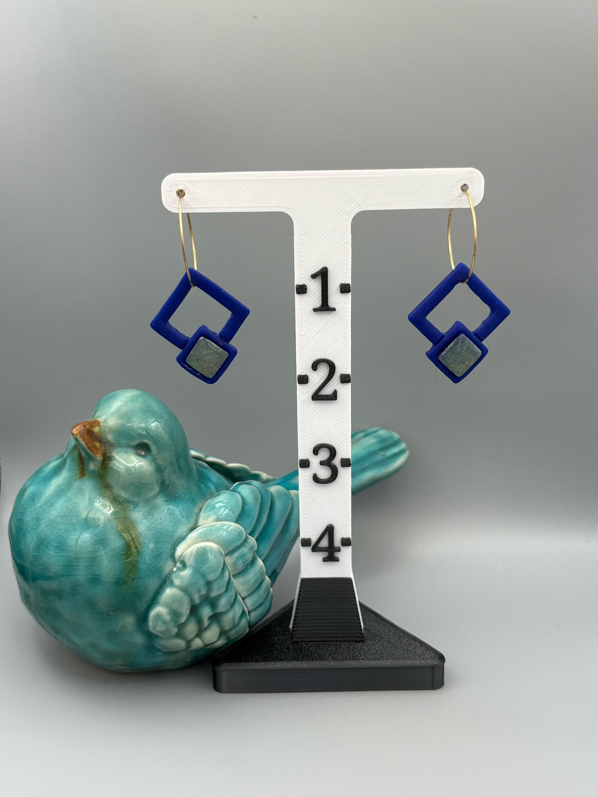 Blue Diamond Hoop Earrings - handcrafted polymer clay earrings by Lakeside Clay