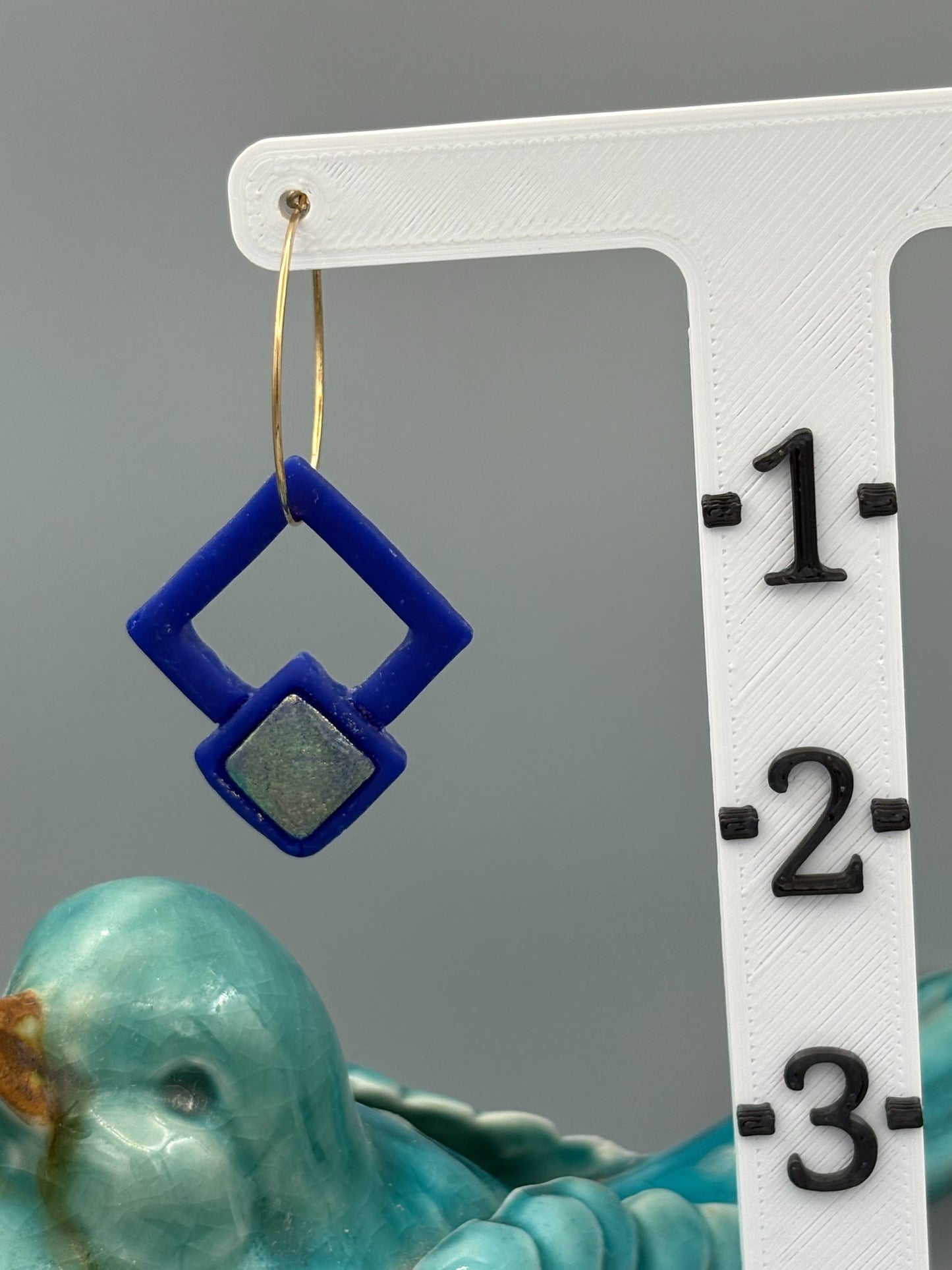 Blue Diamond Hoop Earrings - handcrafted polymer clay earrings by Lakeside Clay