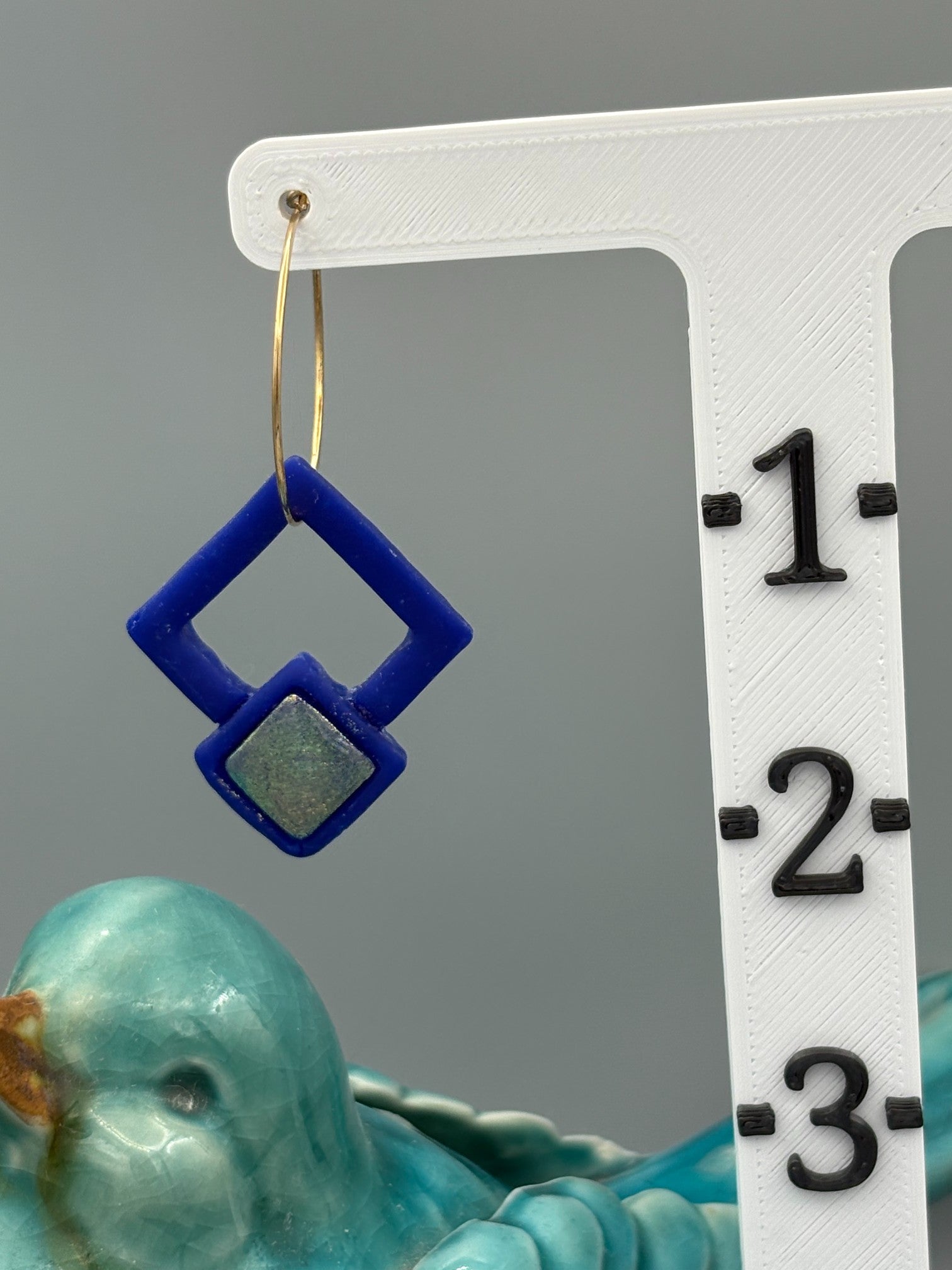 Blue Diamond Hoop Earrings - handcrafted polymer clay earrings by Lakeside Clay