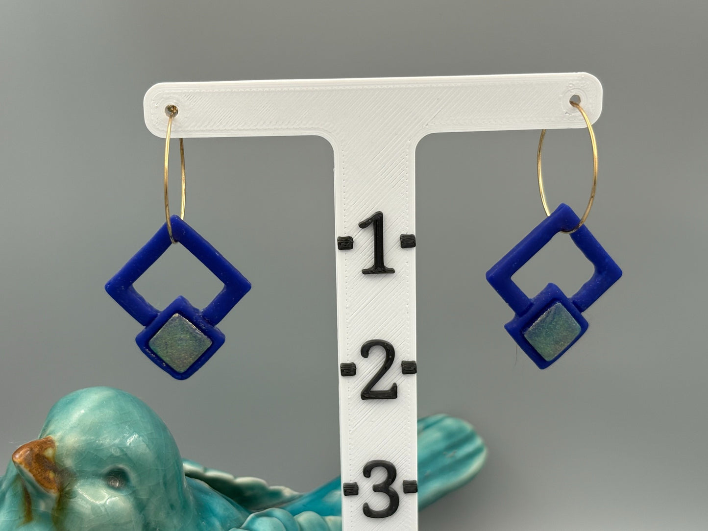 Blue Diamond Hoop Earrings - handcrafted polymer clay earrings by Lakeside Clay