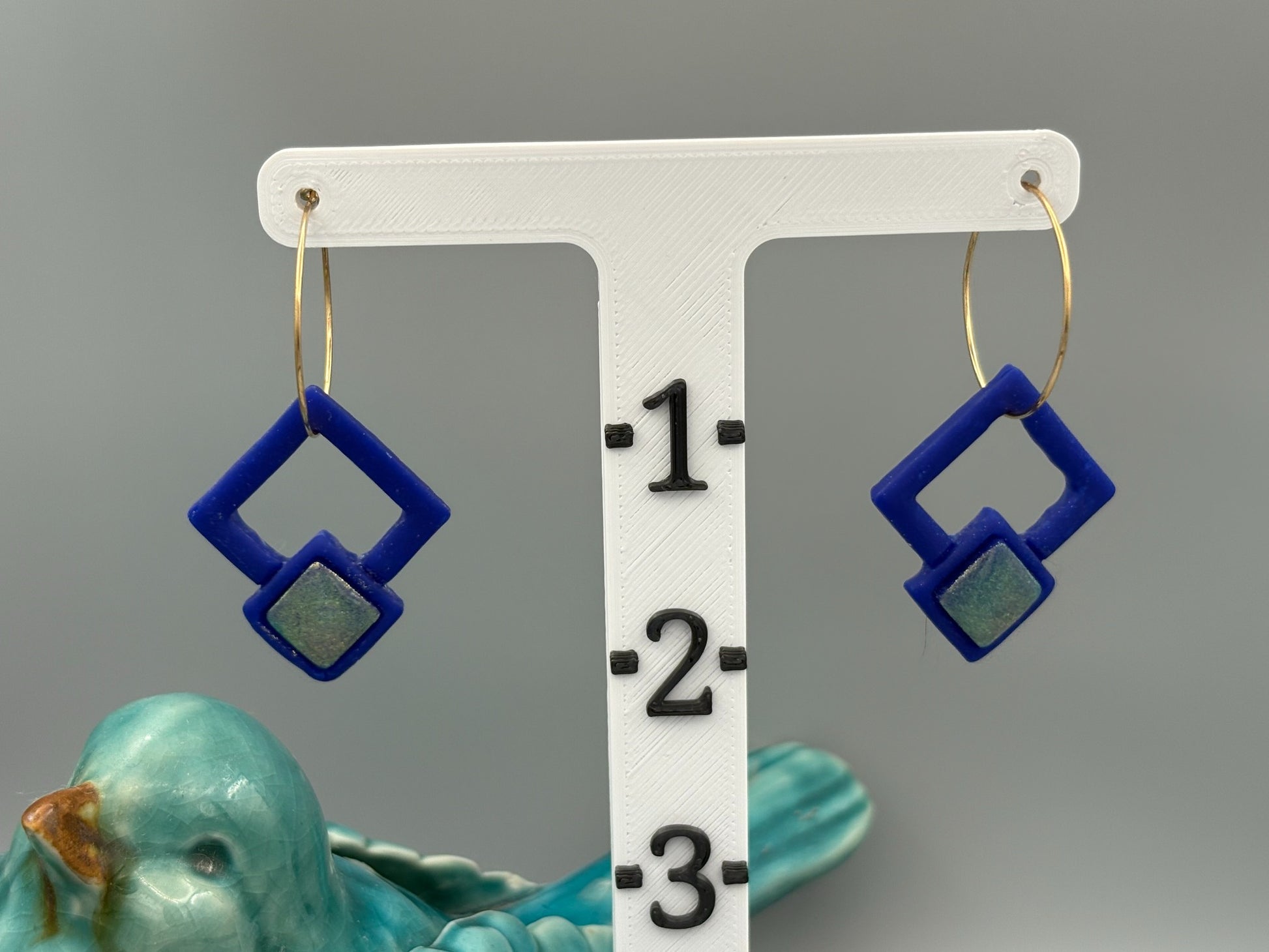 Blue Diamond Hoop Earrings - handcrafted polymer clay earrings by Lakeside Clay