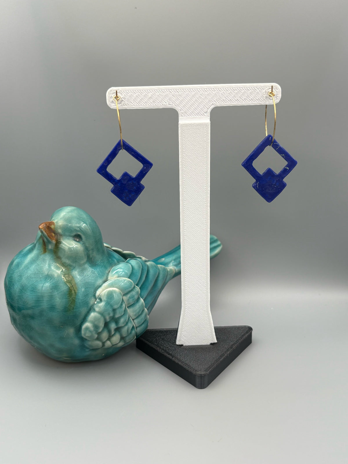Blue Diamond Hoop Earrings - handcrafted polymer clay earrings by Lakeside Clay