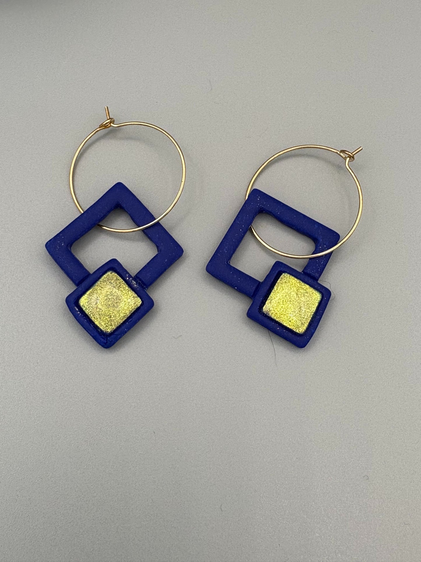 Blue Diamond Hoop Earrings - handcrafted polymer clay earrings by Lakeside Clay