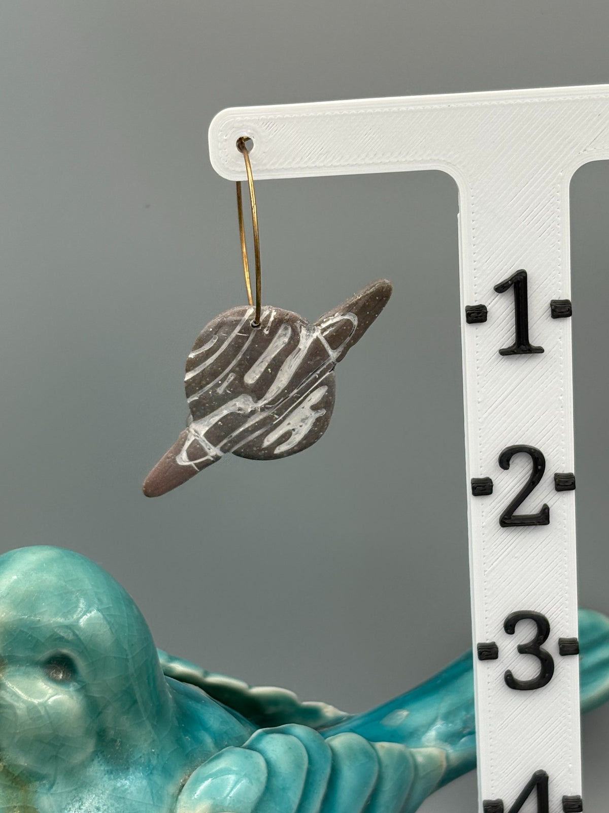 Saturn Planet Hoop Earrings - handcrafted polymer clay earrings by Lakeside Clay