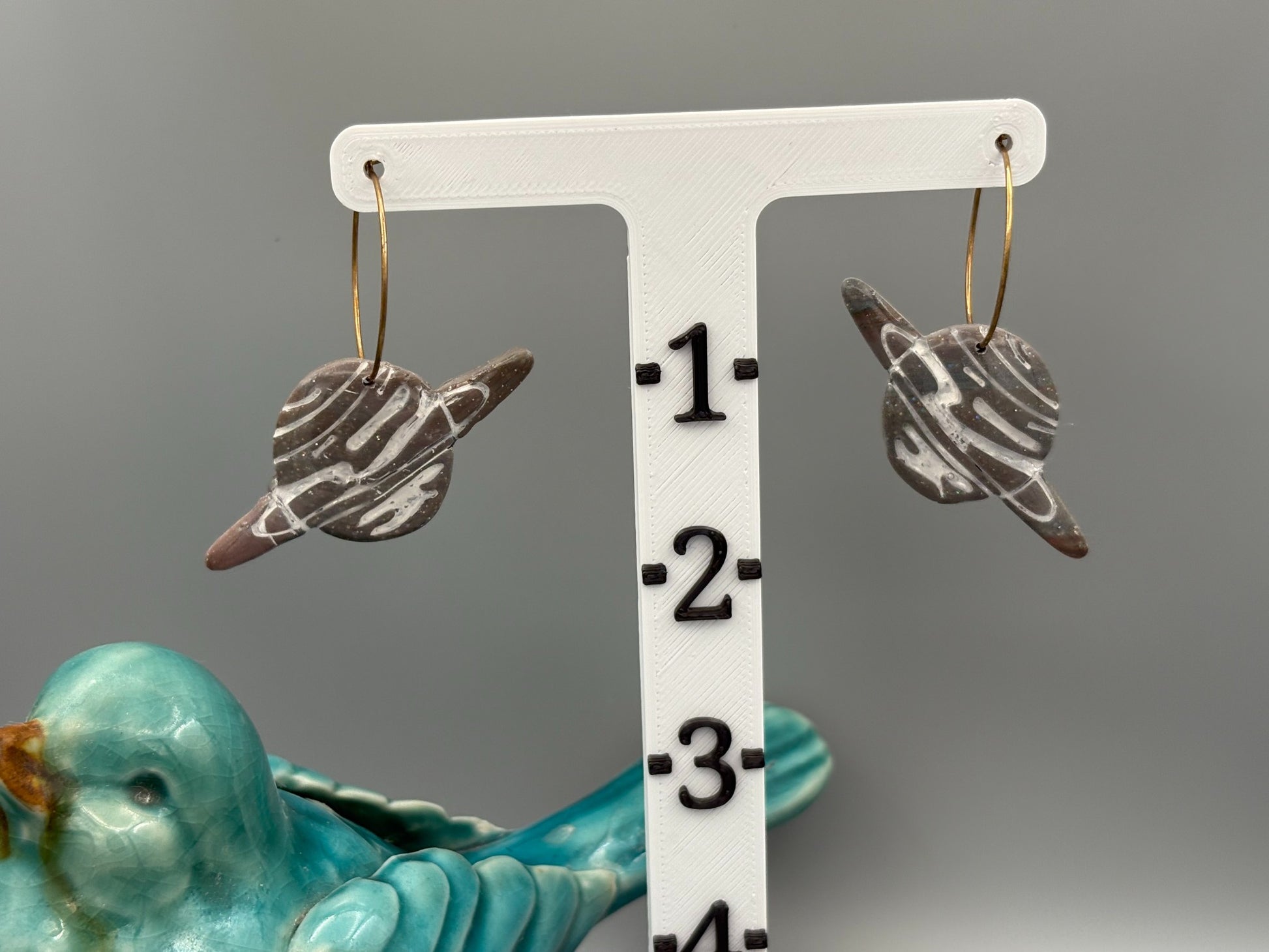 Saturn Planet Hoop Earrings - handcrafted polymer clay earrings by Lakeside Clay