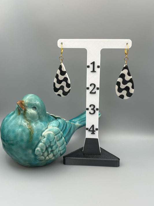 Black & White Wave Drop Dangle Earrings - handcrafted polymer clay earrings by Lakeside Clay