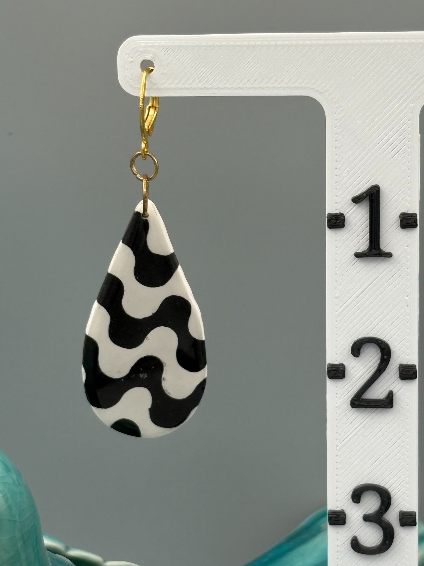 Black & White Wave Drop Dangle Earrings - handcrafted polymer clay earrings by Lakeside Clay