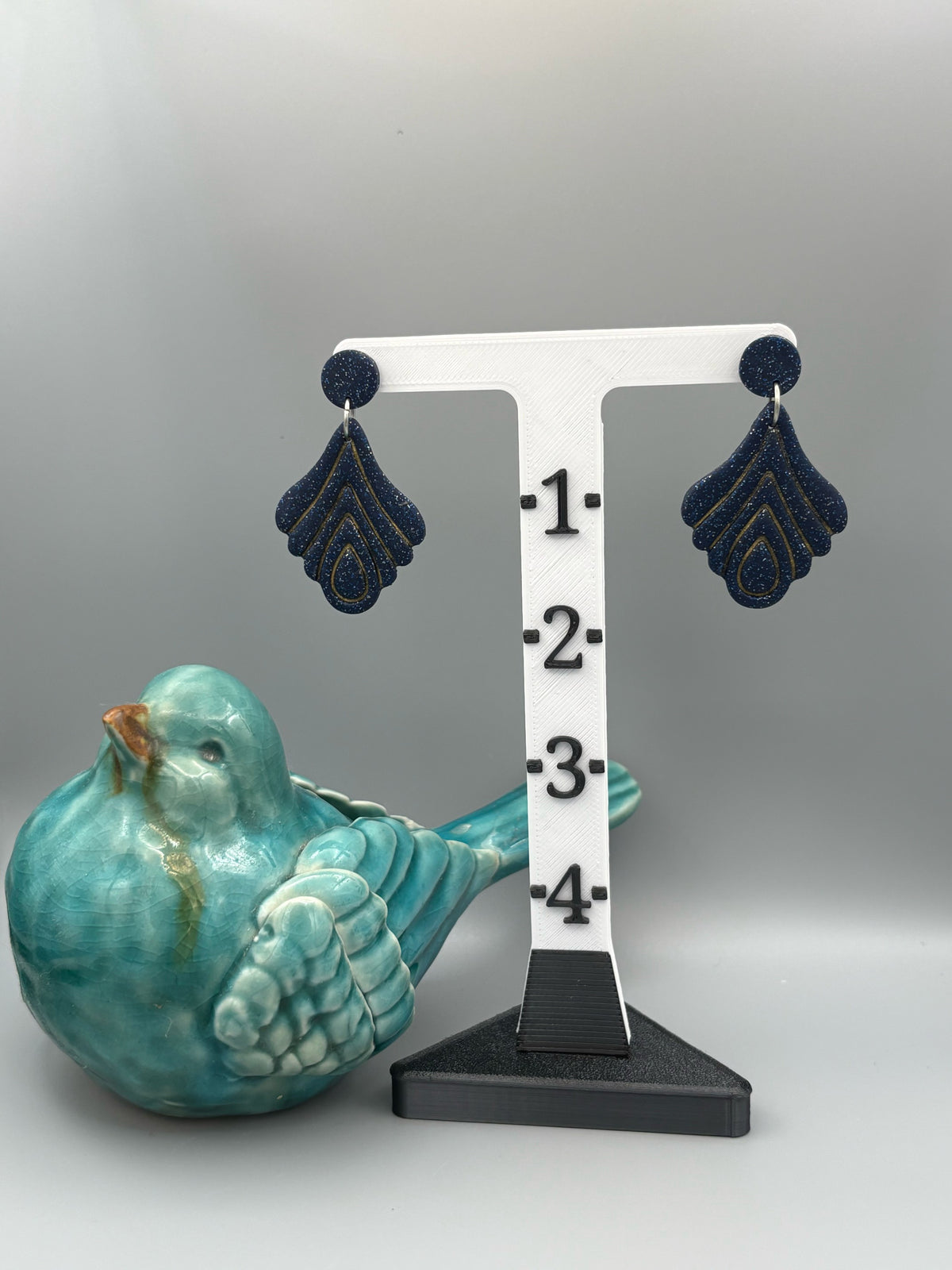 Sparkly Blue Drop Dangle Earrings - handcrafted polymer clay earrings by Lakeside Clay