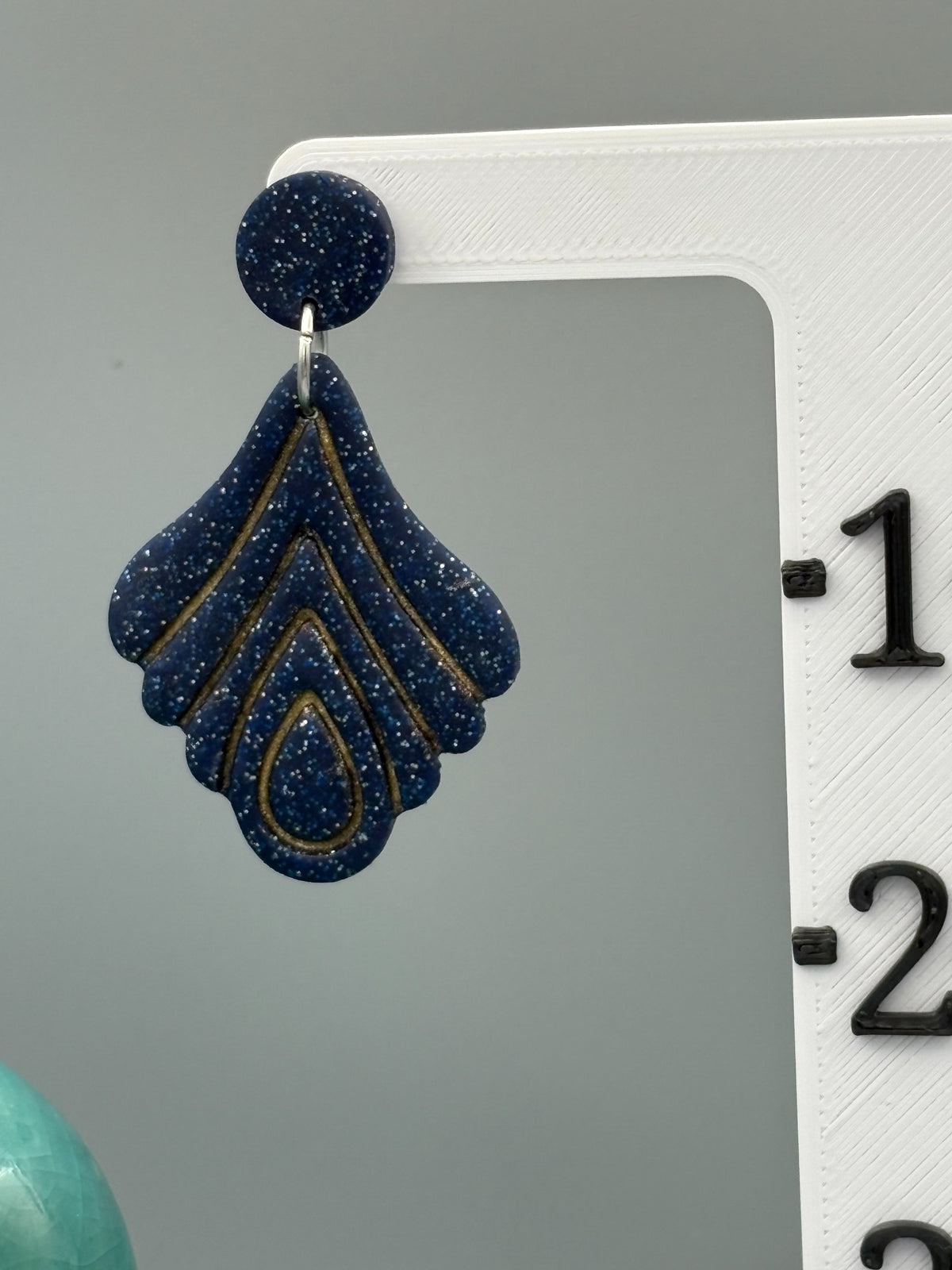 Sparkly Blue Drop Dangle Earrings - handcrafted polymer clay earrings by Lakeside Clay
