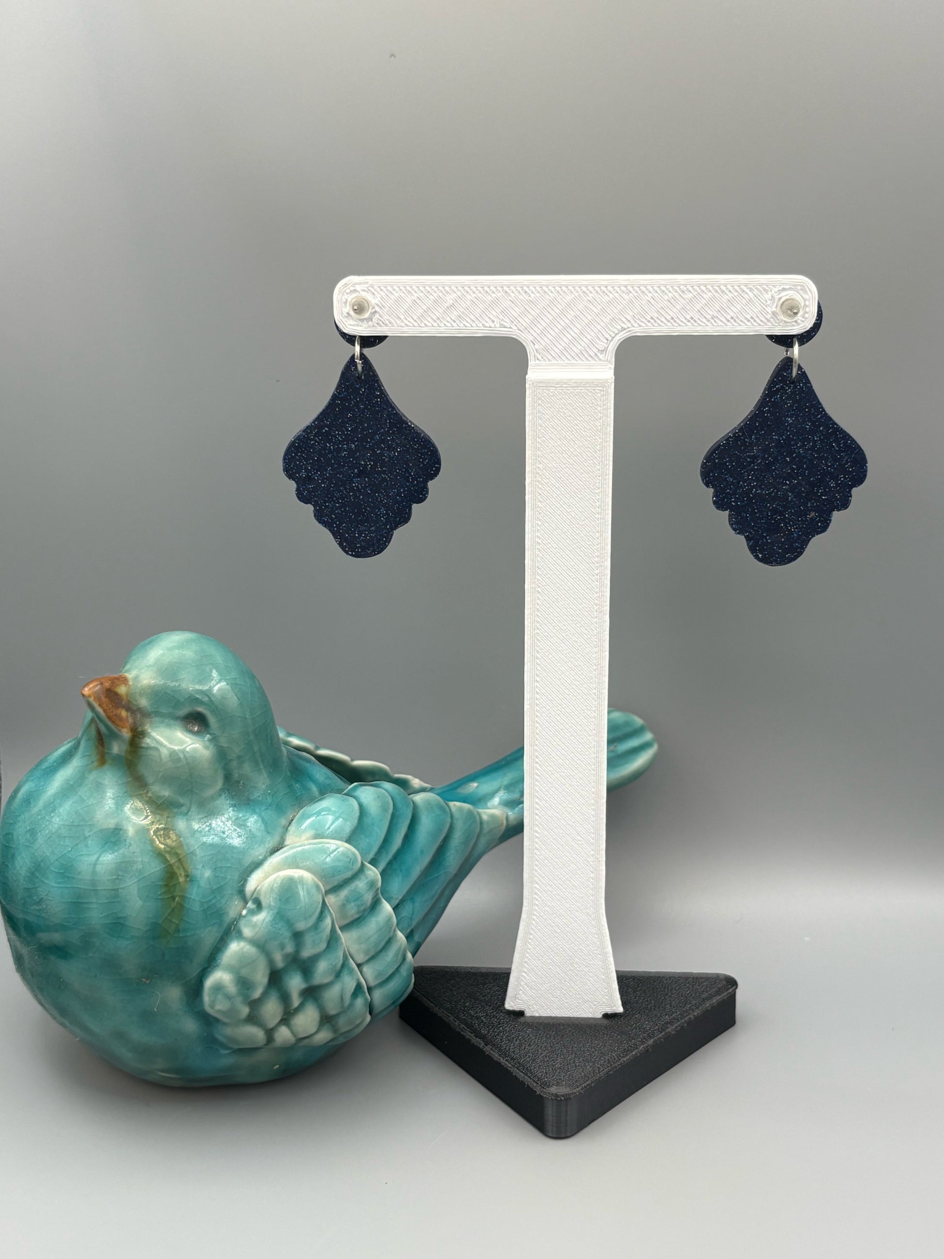 Sparkly Blue Drop Dangle Earrings - handcrafted polymer clay earrings by Lakeside Clay