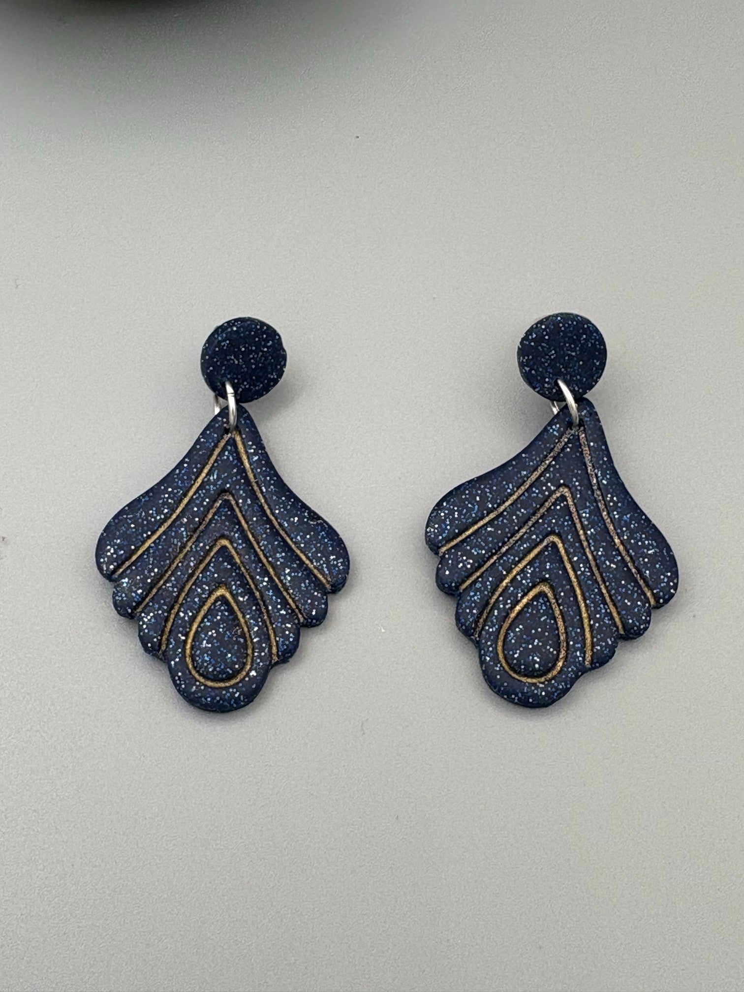 Sparkly Blue Drop Dangle Earrings - handcrafted polymer clay earrings by Lakeside Clay