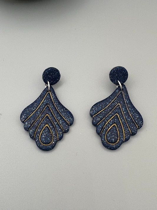 Sparkly Blue Drop Dangle Earrings - handcrafted polymer clay earrings by Lakeside Clay