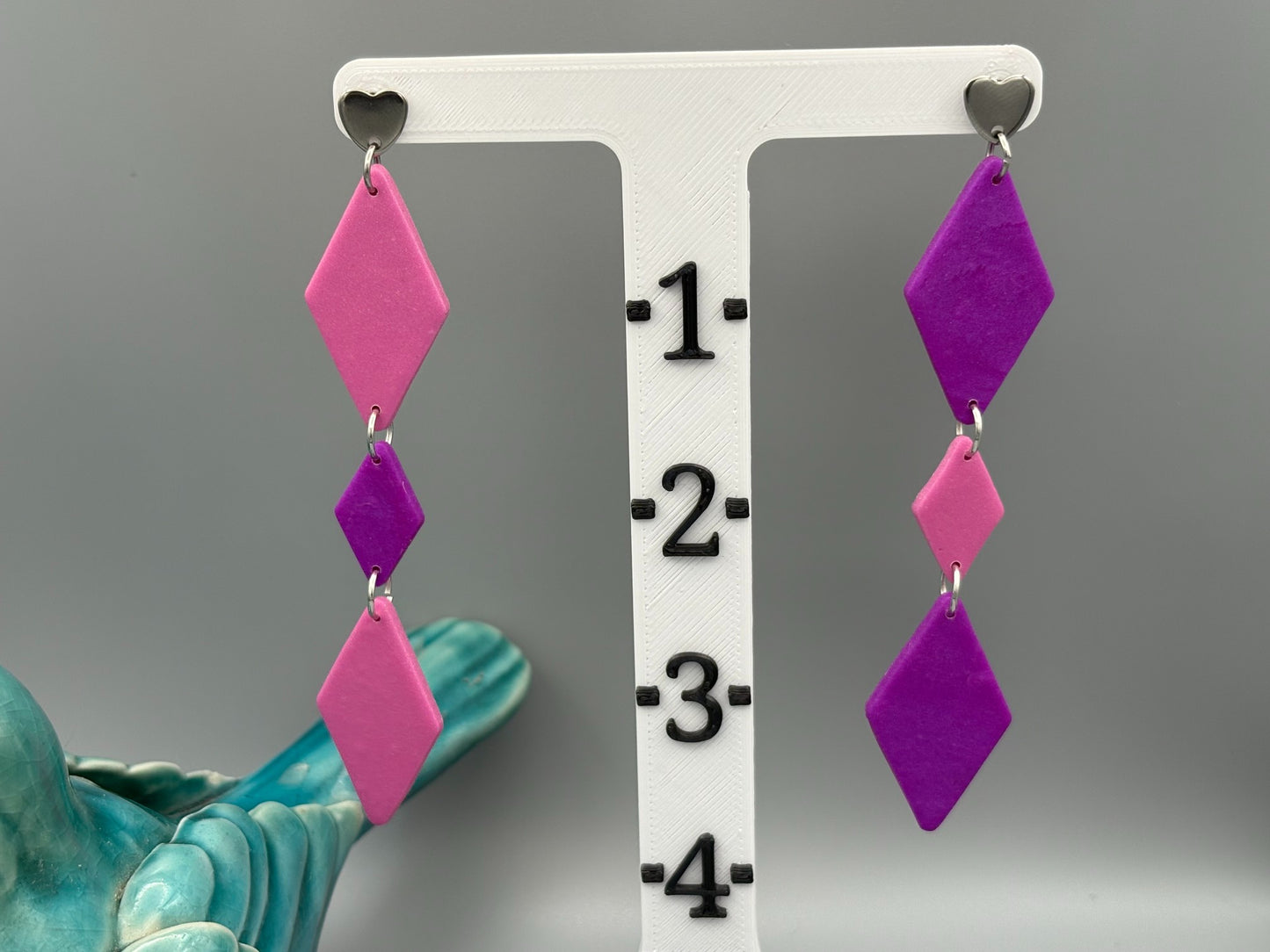 Mismatched Diamond Dangle Earrings - handcrafted polymer clay earrings by Lakeside Clay