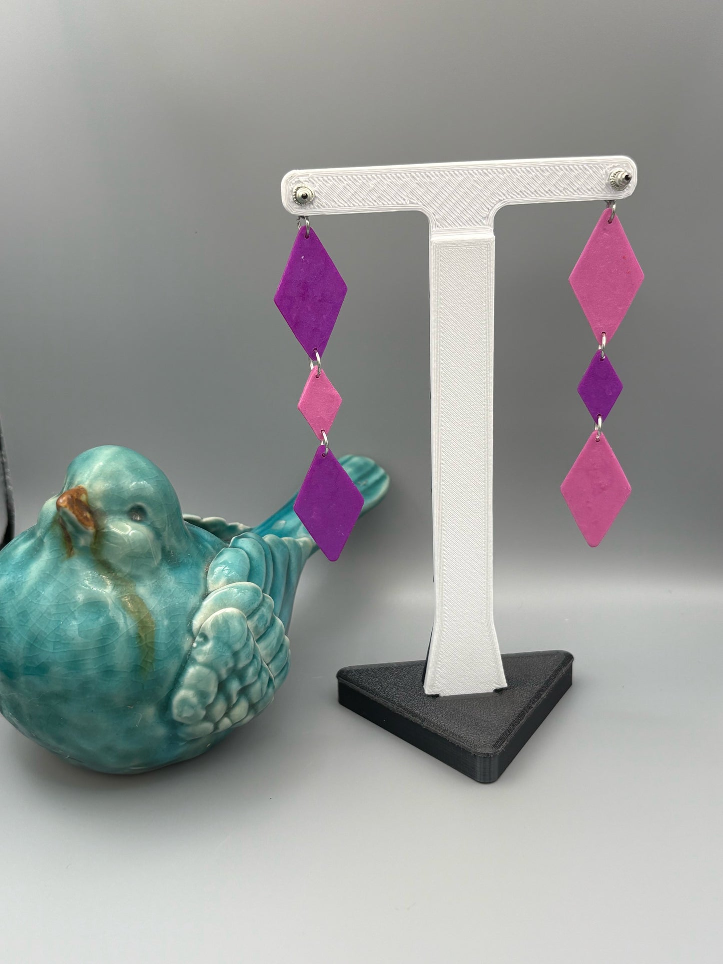 Mismatched Diamond Dangle Earrings - handcrafted polymer clay earrings by Lakeside Clay