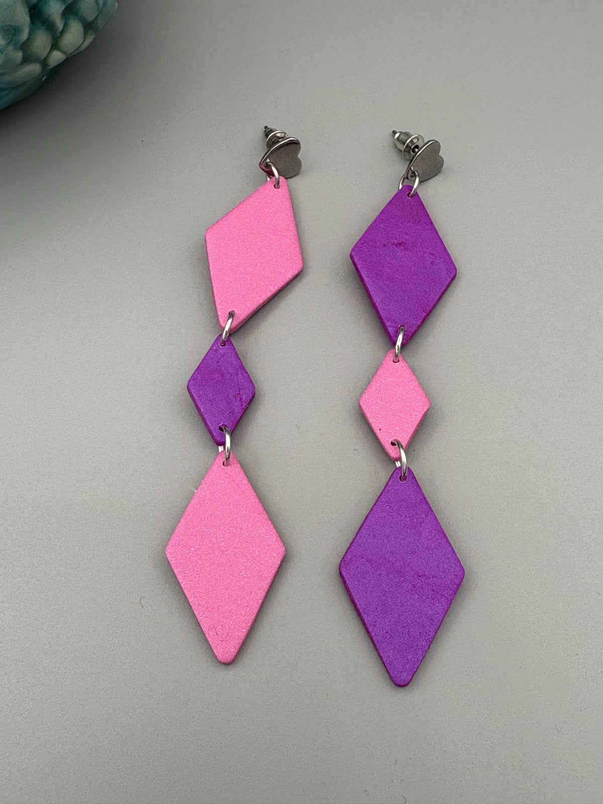 Mismatched Diamond Dangle Earrings - handcrafted polymer clay earrings by Lakeside Clay