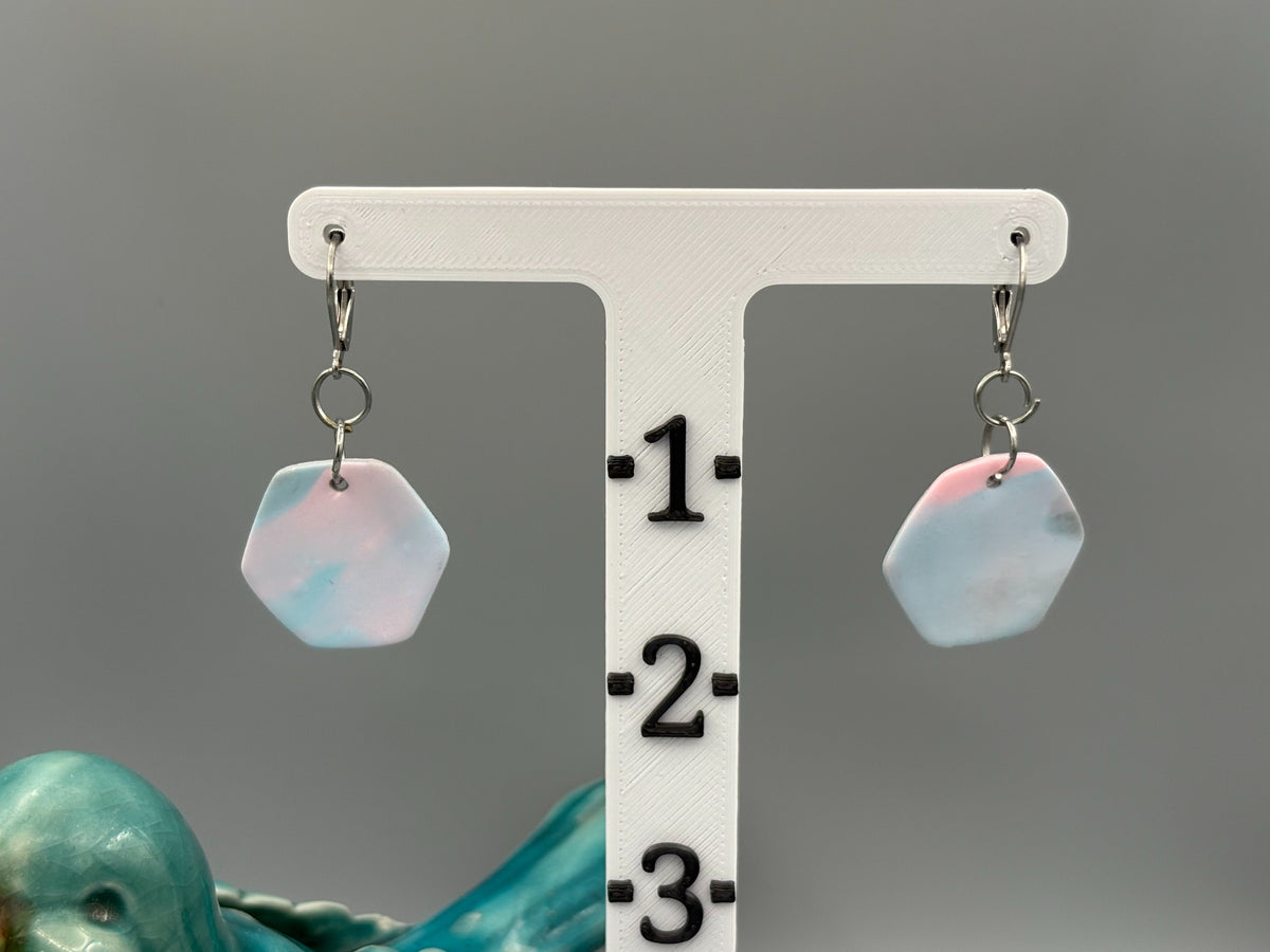 Marble Pastel Hexagon Dangle Earrings - handcrafted polymer clay earrings by Lakeside Clay