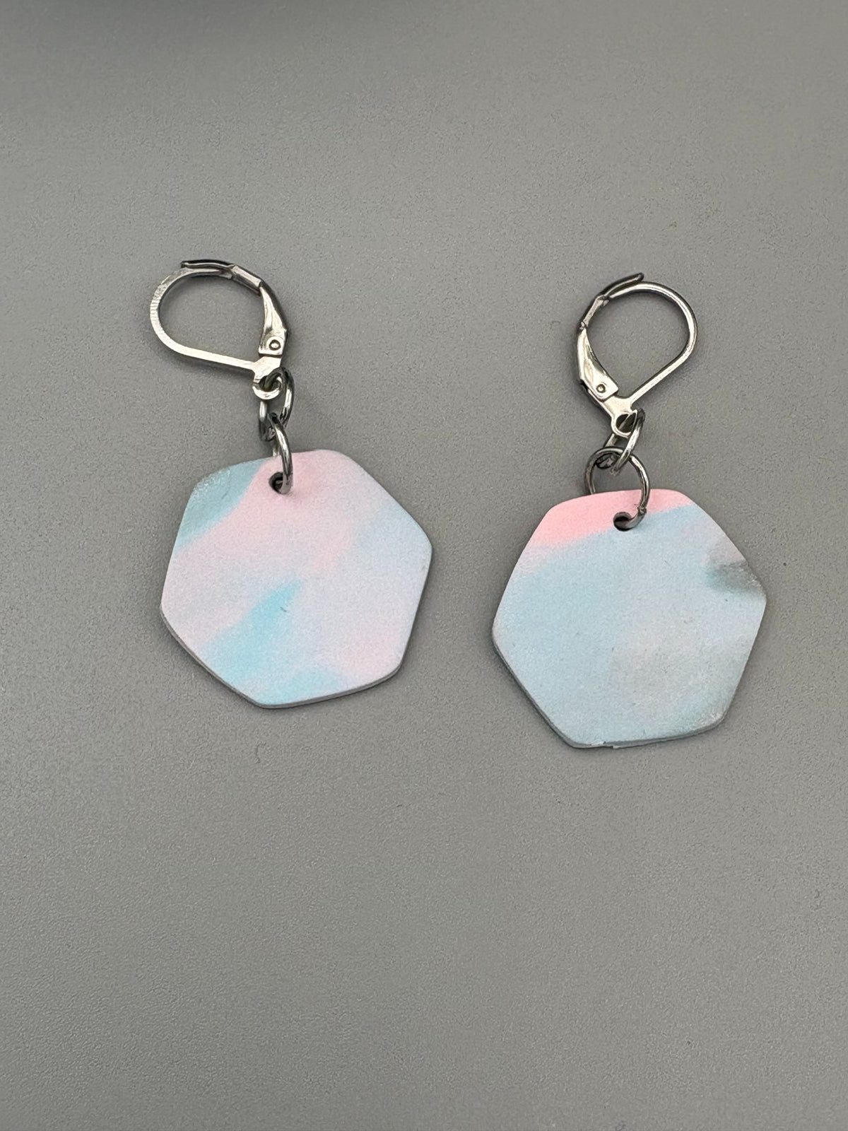 Marble Pastel Hexagon Dangle Earrings - handcrafted polymer clay earrings by Lakeside Clay