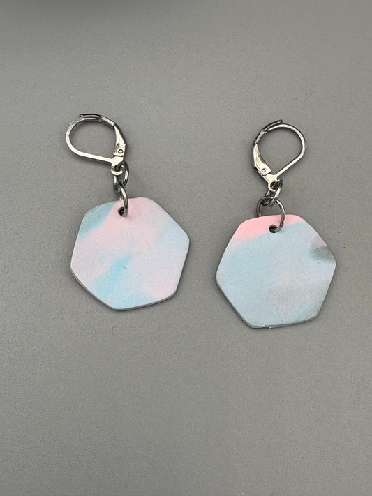 Marble Pastel Hexagon Dangle Earrings - handcrafted polymer clay earrings by Lakeside Clay