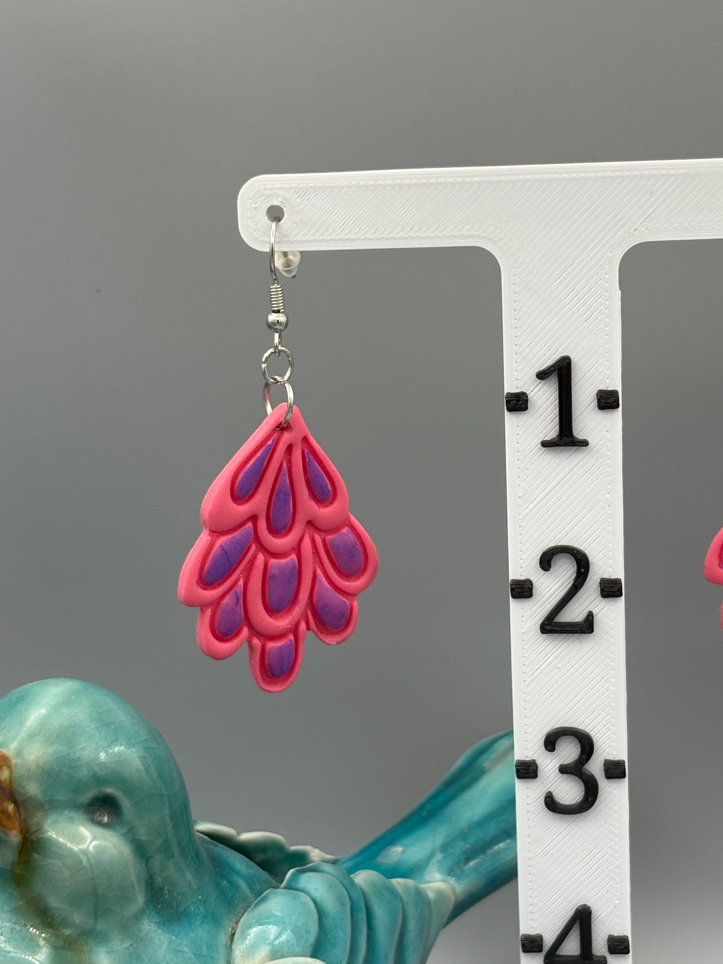 Pink & Purple Feather Dangle Earrings - handcrafted polymer clay earrings by Lakeside Clay