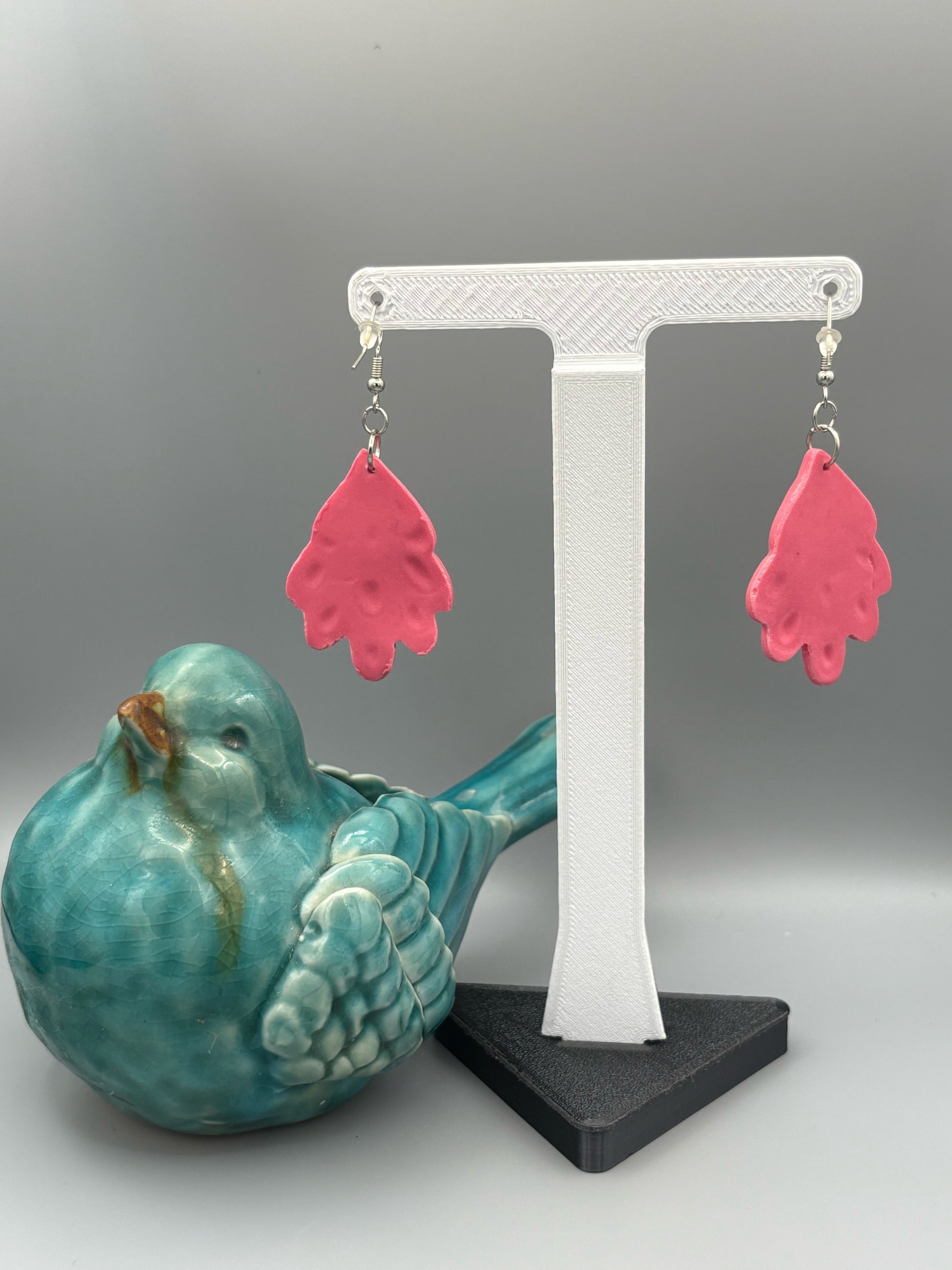 Pink & Purple Feather Dangle Earrings - handcrafted polymer clay earrings by Lakeside Clay