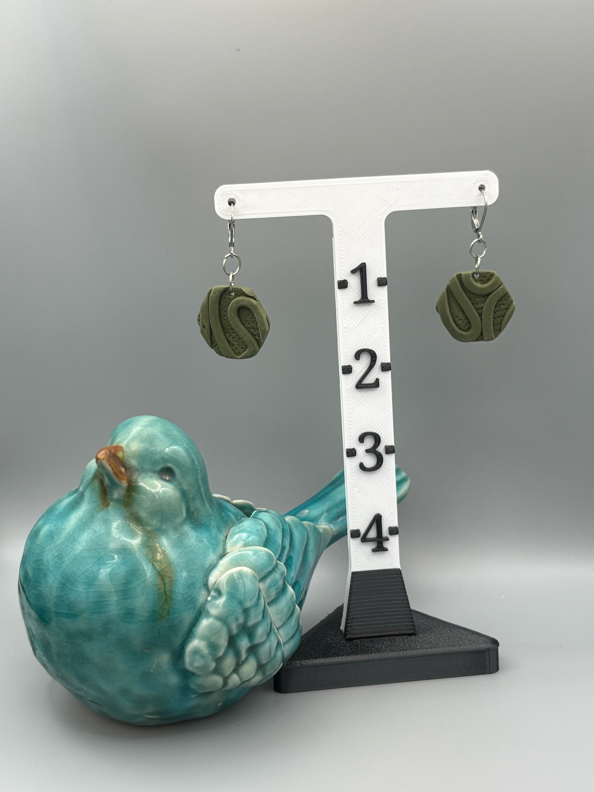 Army Green Texture Hexagon Dangle Earrings - handcrafted polymer clay earrings by Lakeside Clay