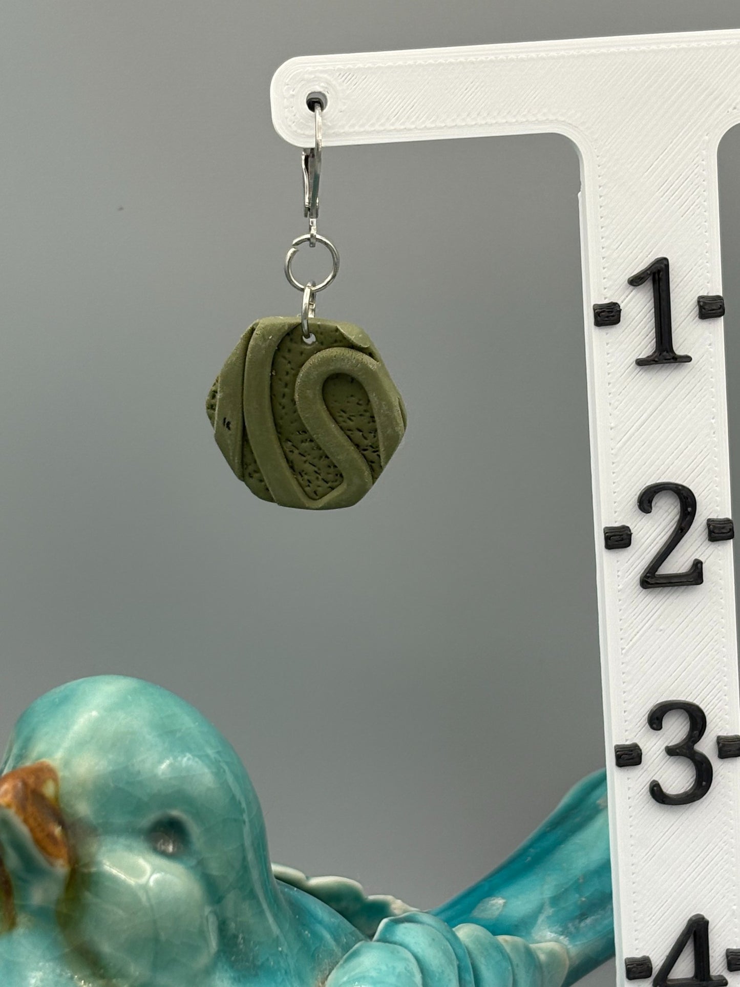 Army Green Texture Hexagon Dangle Earrings - handcrafted polymer clay earrings by Lakeside Clay