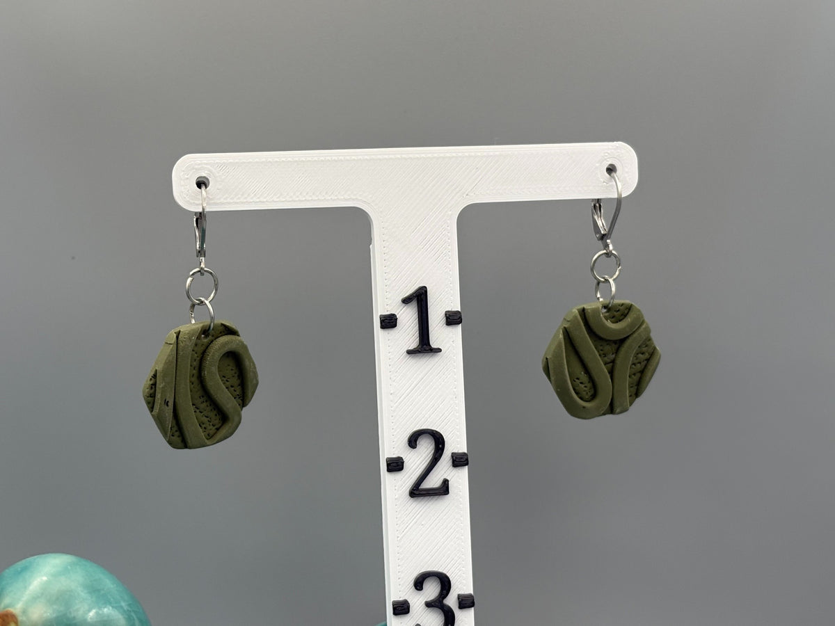 Army Green Texture Hexagon Dangle Earrings - handcrafted polymer clay earrings by Lakeside Clay