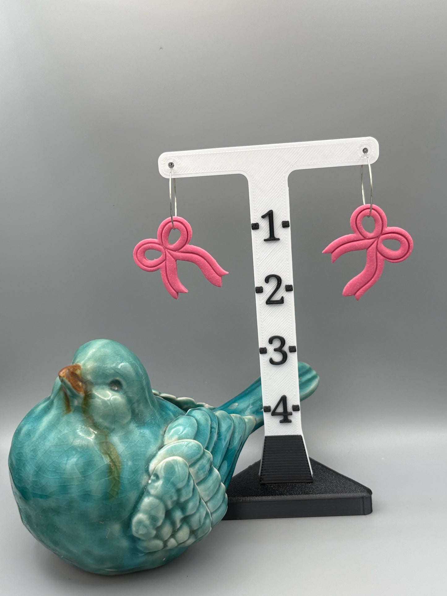 Sparkly Pink Bow Hoop Earrings - handcrafted polymer clay earrings by Lakeside Clay